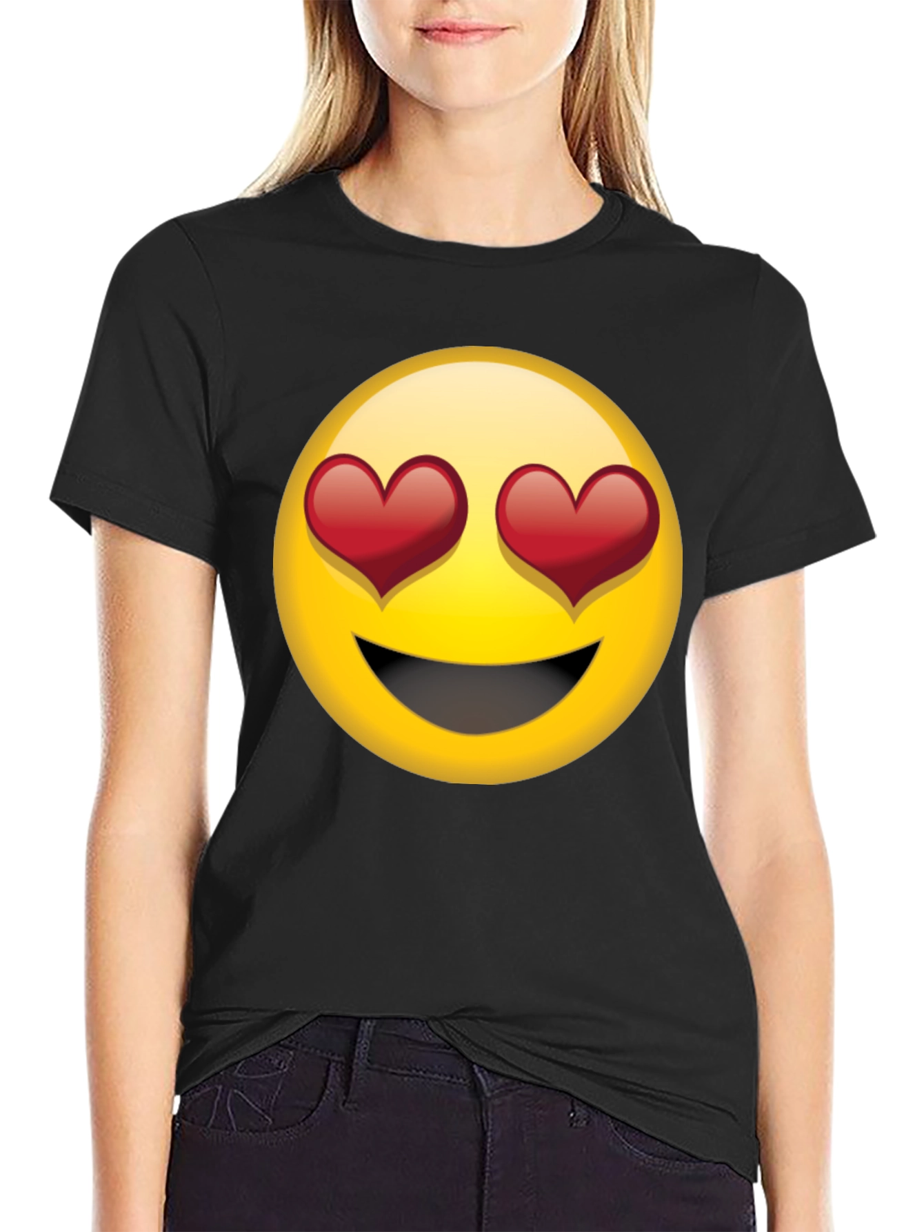 Emoji Heart Eyes Graphic Black T-Shirt
