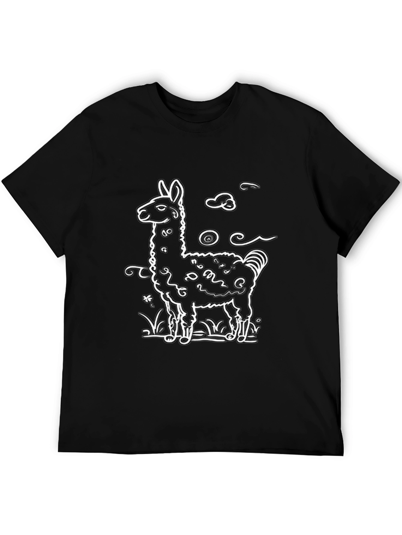 Llama Graphic Tee - Cute Cartoon Alpaca Black Shirt