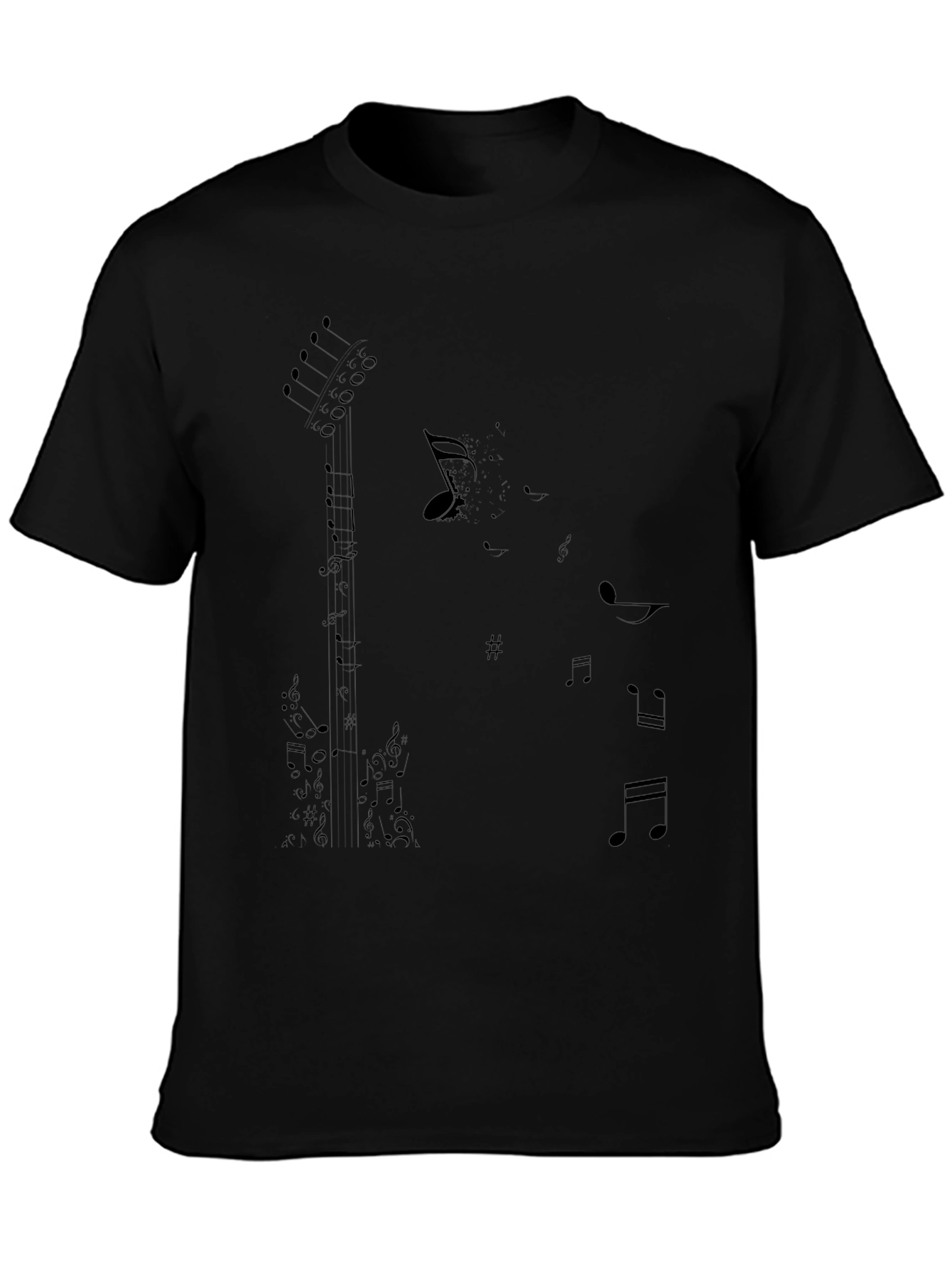 Musical Notes Guitar Graphic Tee - Black