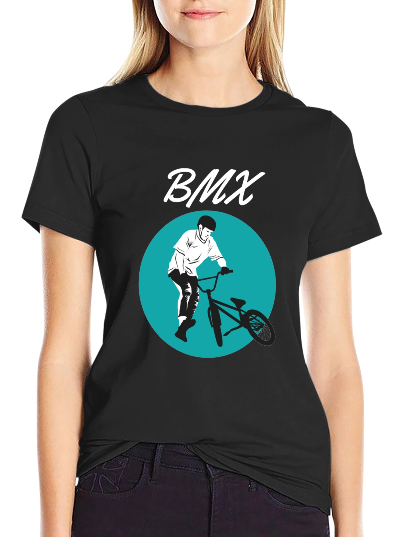 BMX Rider Graphic Tee - Black Cotton Blend T-Shirt