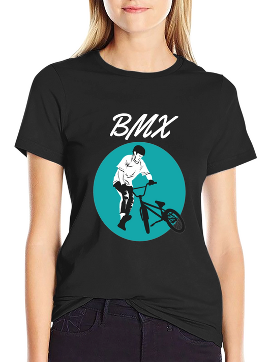BMX Rider Graphic Tee - Black Cotton Blend T-Shirt