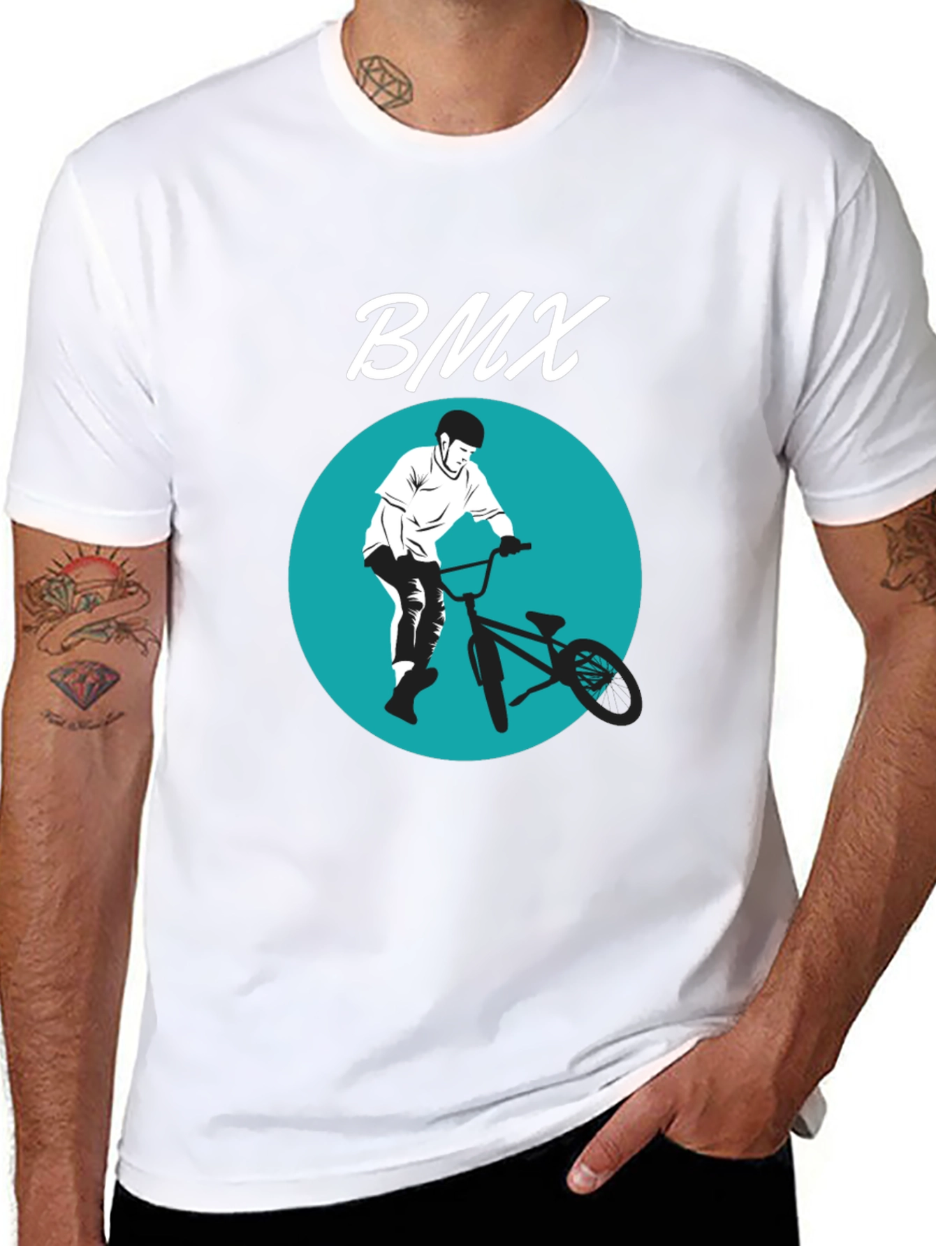 BMX Rider Graphic Tee - Black Cotton Blend T-Shirt