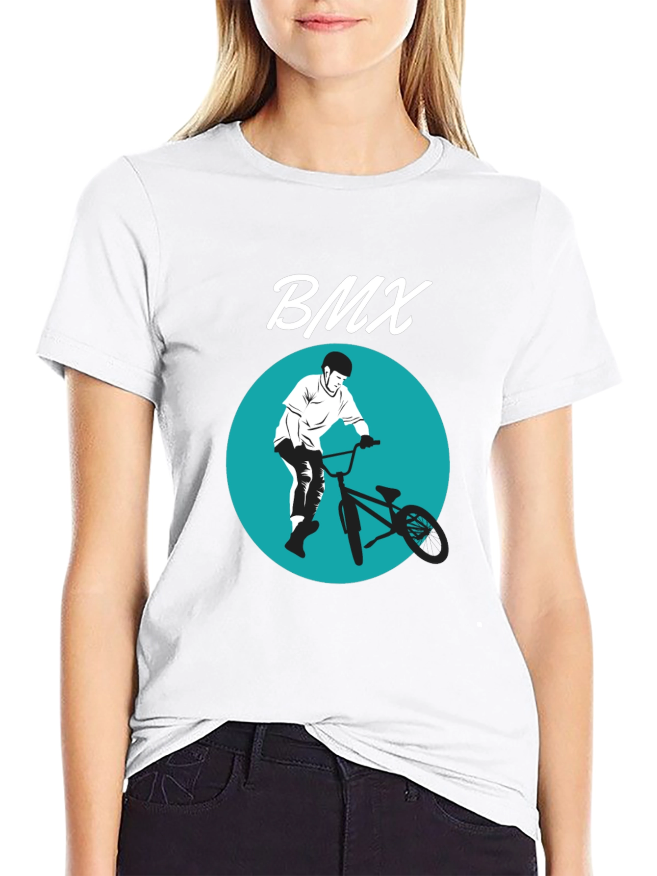 BMX Rider Graphic Tee - Black Cotton Blend T-Shirt