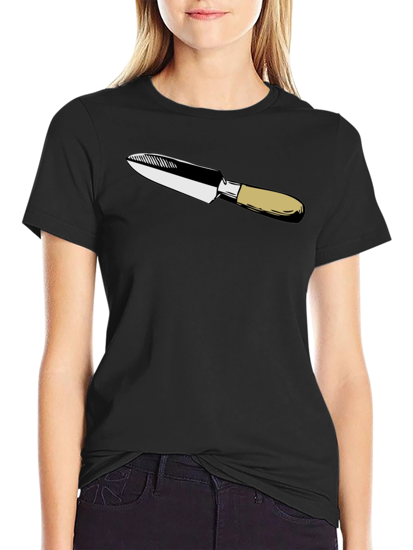 Black T-Shirt with Knife Graphic Print