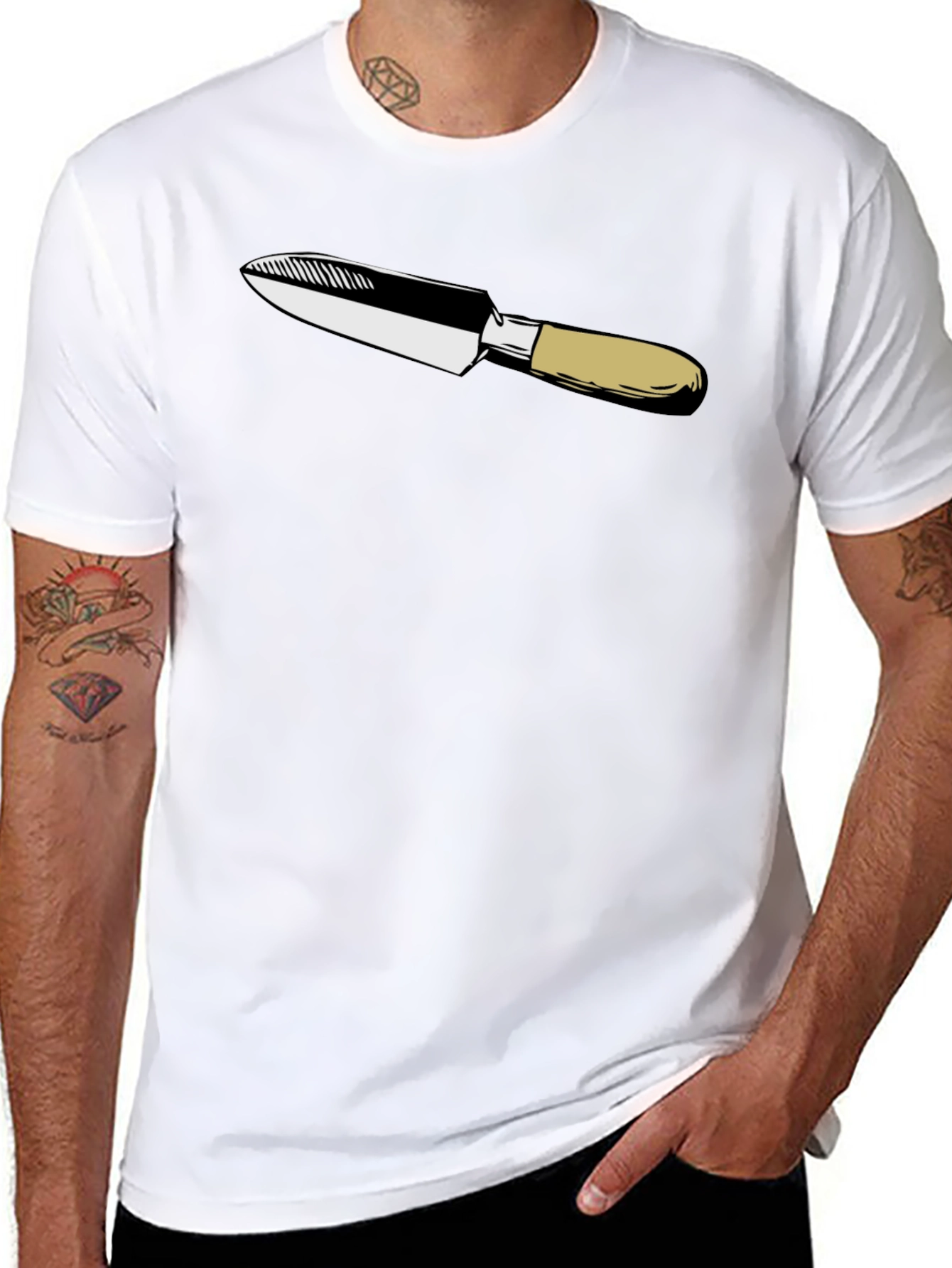 Black T-Shirt with Knife Graphic Print