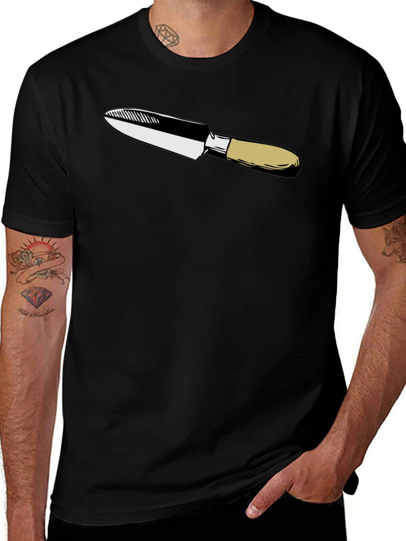Black T-Shirt with Knife Graphic Print