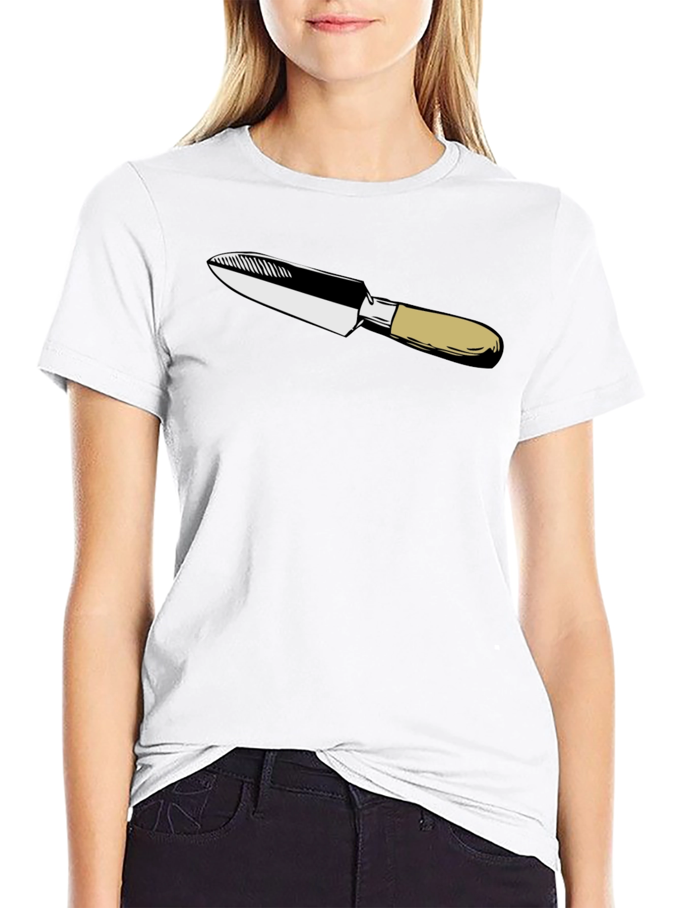 Black T-Shirt with Knife Graphic Print
