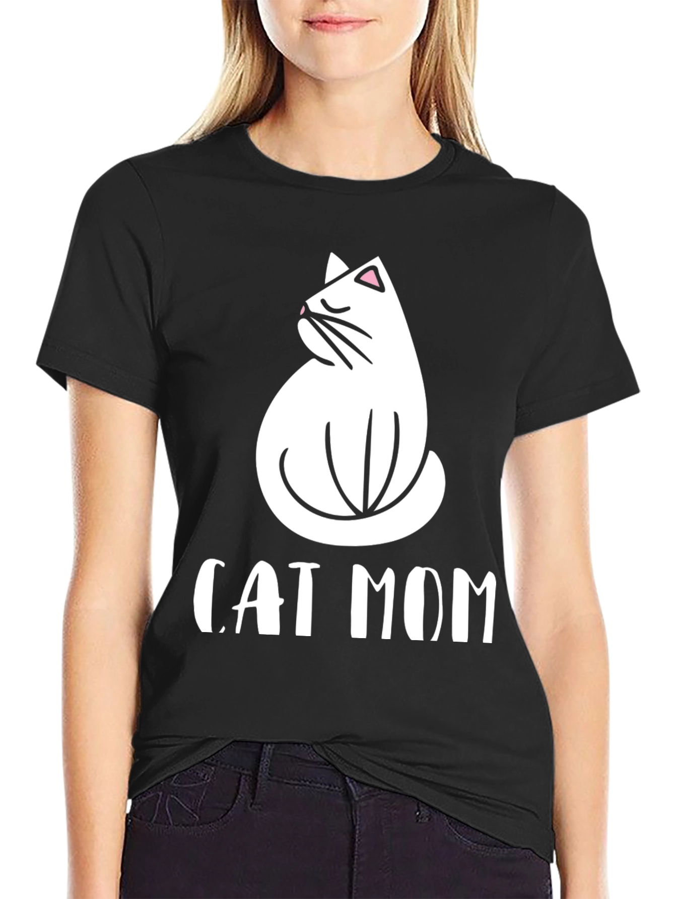 Cat Mom Graphic Tee - Black Cotton T-Shirt