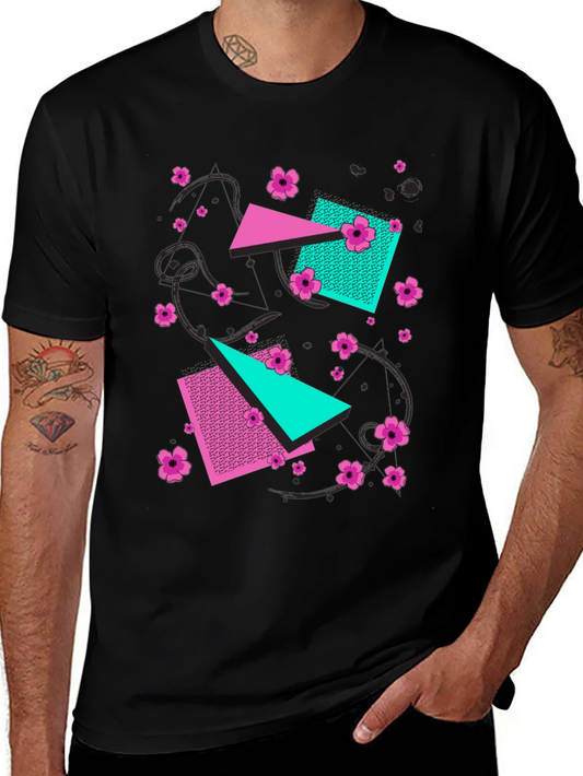 Geometric Floral 80s Style Graphic Tee