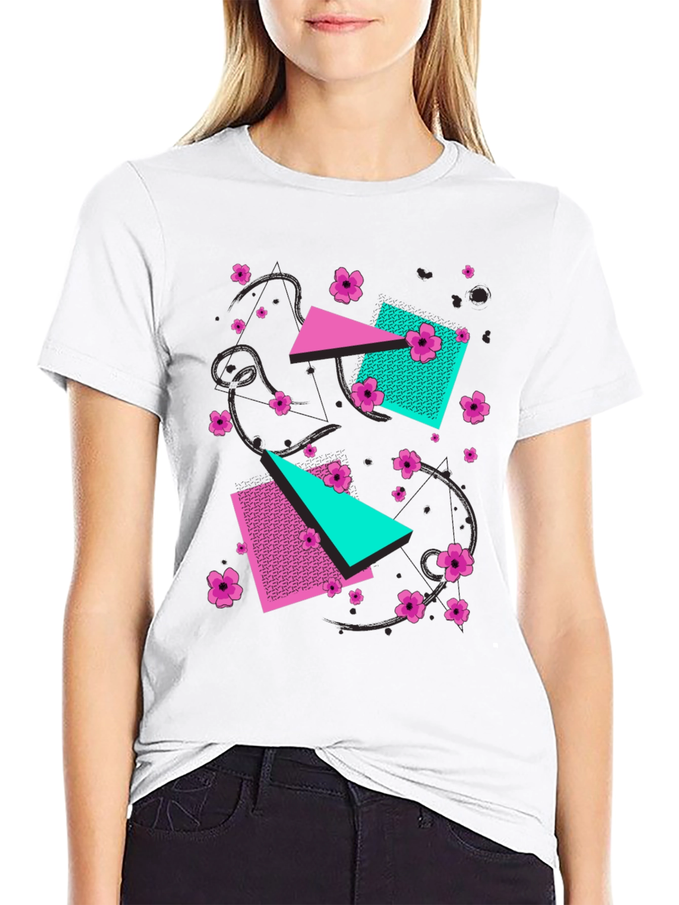 Geometric Floral 80s Style Graphic Tee