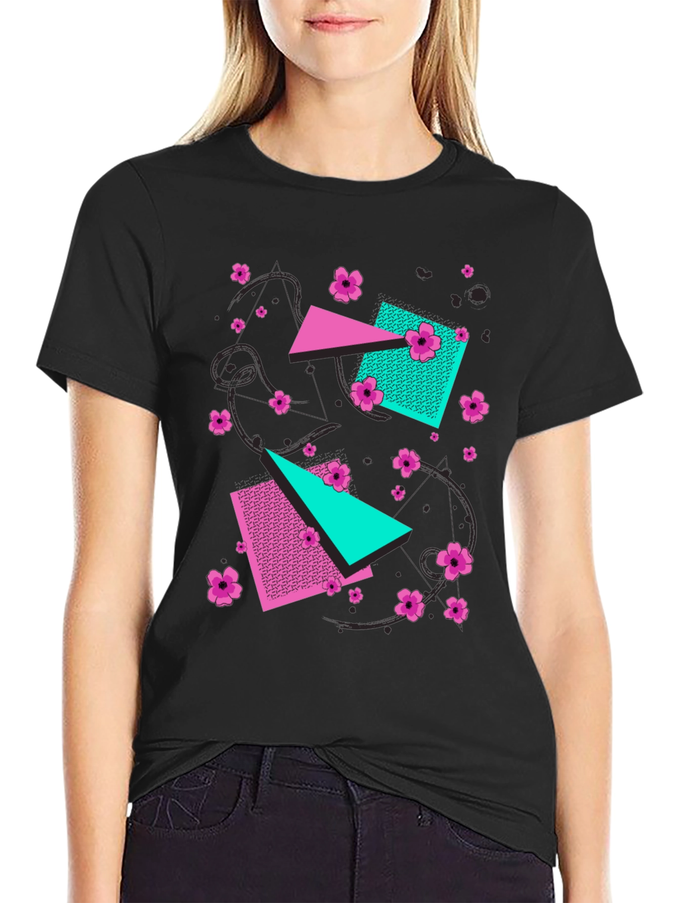 Geometric Floral 80s Style Graphic Tee