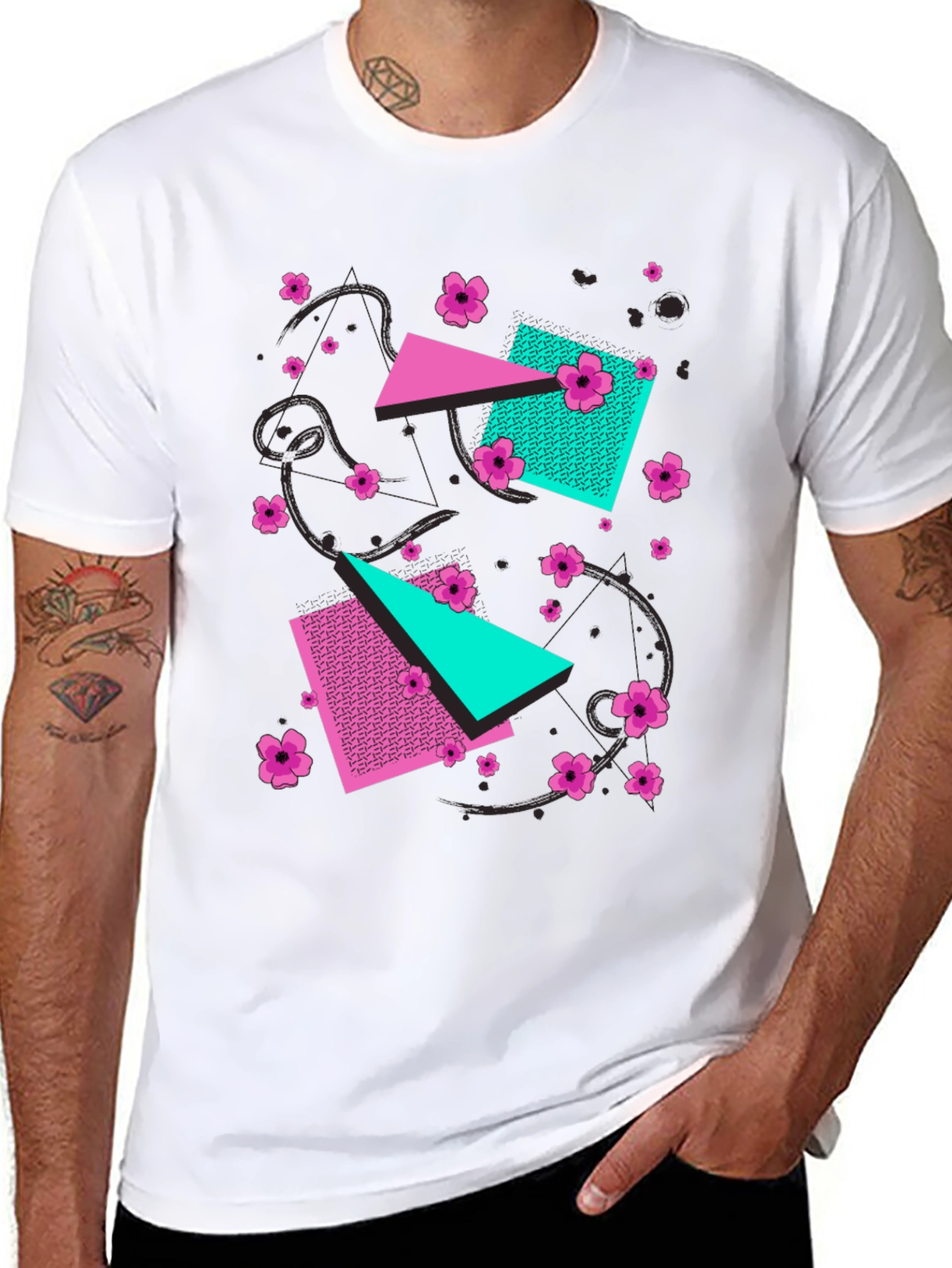 Geometric Floral 80s Style Graphic Tee