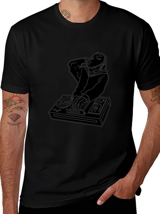 DJ Turntable Graphic Tee - Black Cotton Blend