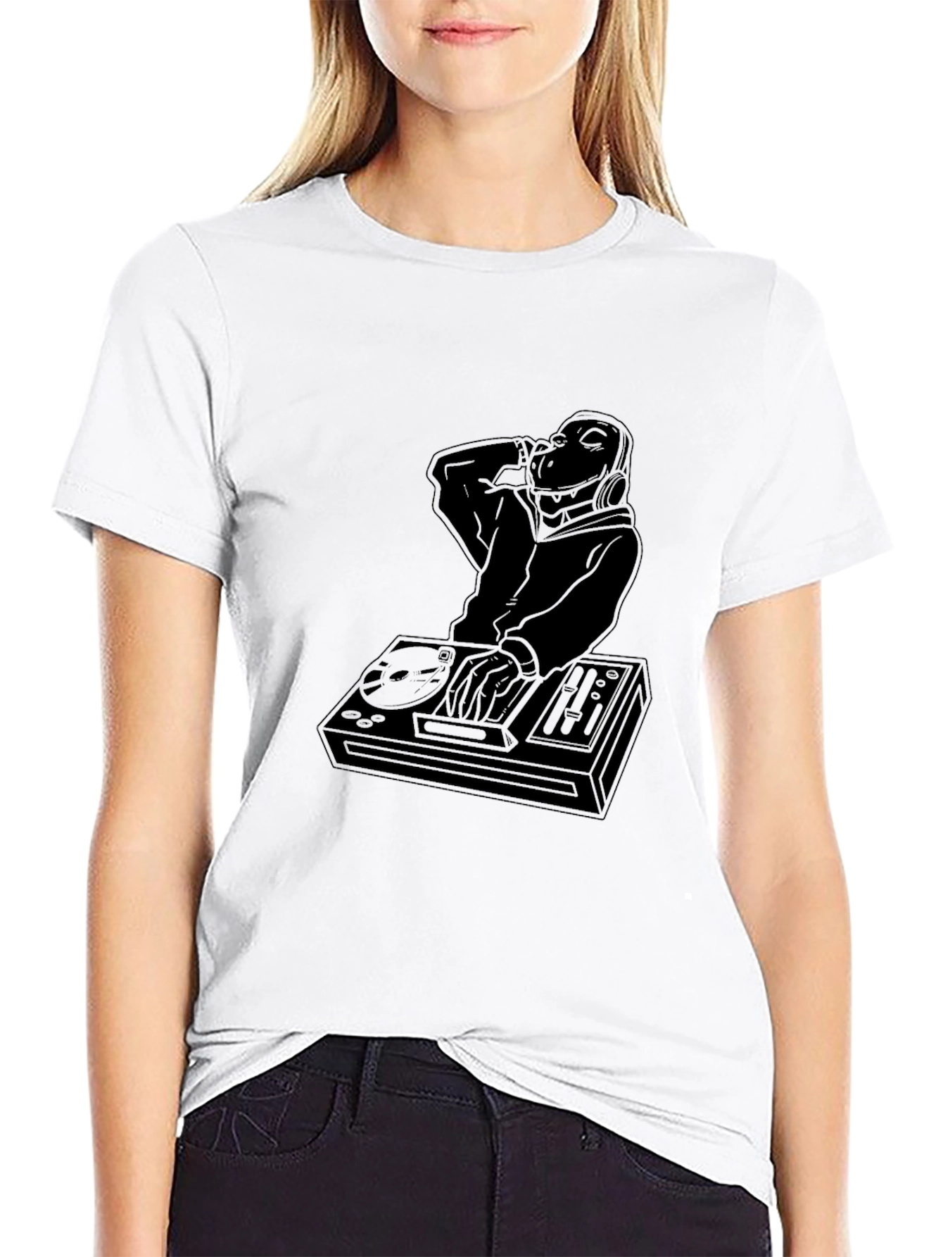 DJ Turntable Graphic Tee - Black Cotton Blend