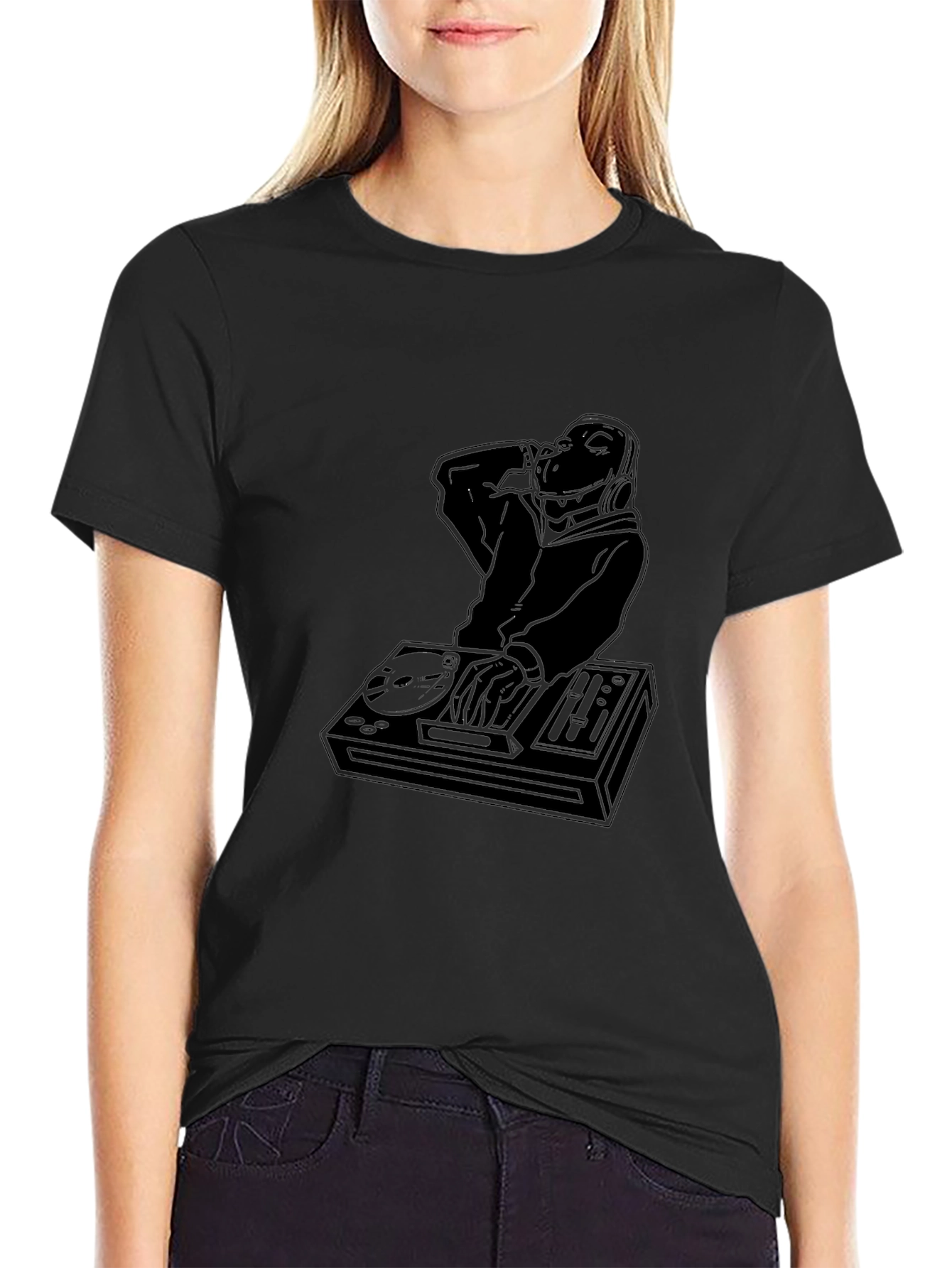 DJ Turntable Graphic Tee - Black Cotton Blend