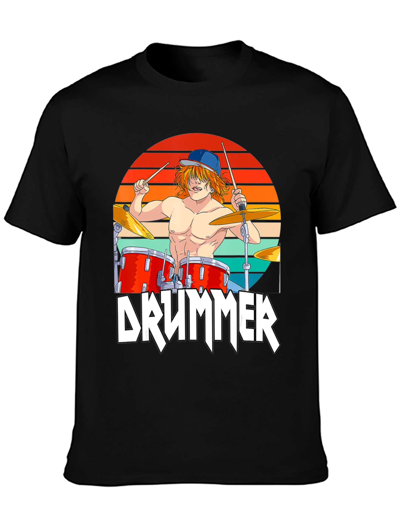 Drummer Graphic T-Shirt - Retro Sunset Design