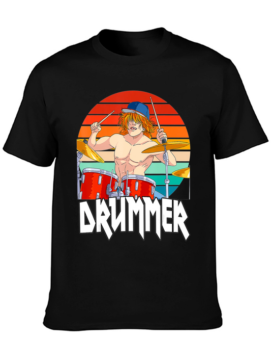 Drummer Graphic T-Shirt - Retro Sunset Design