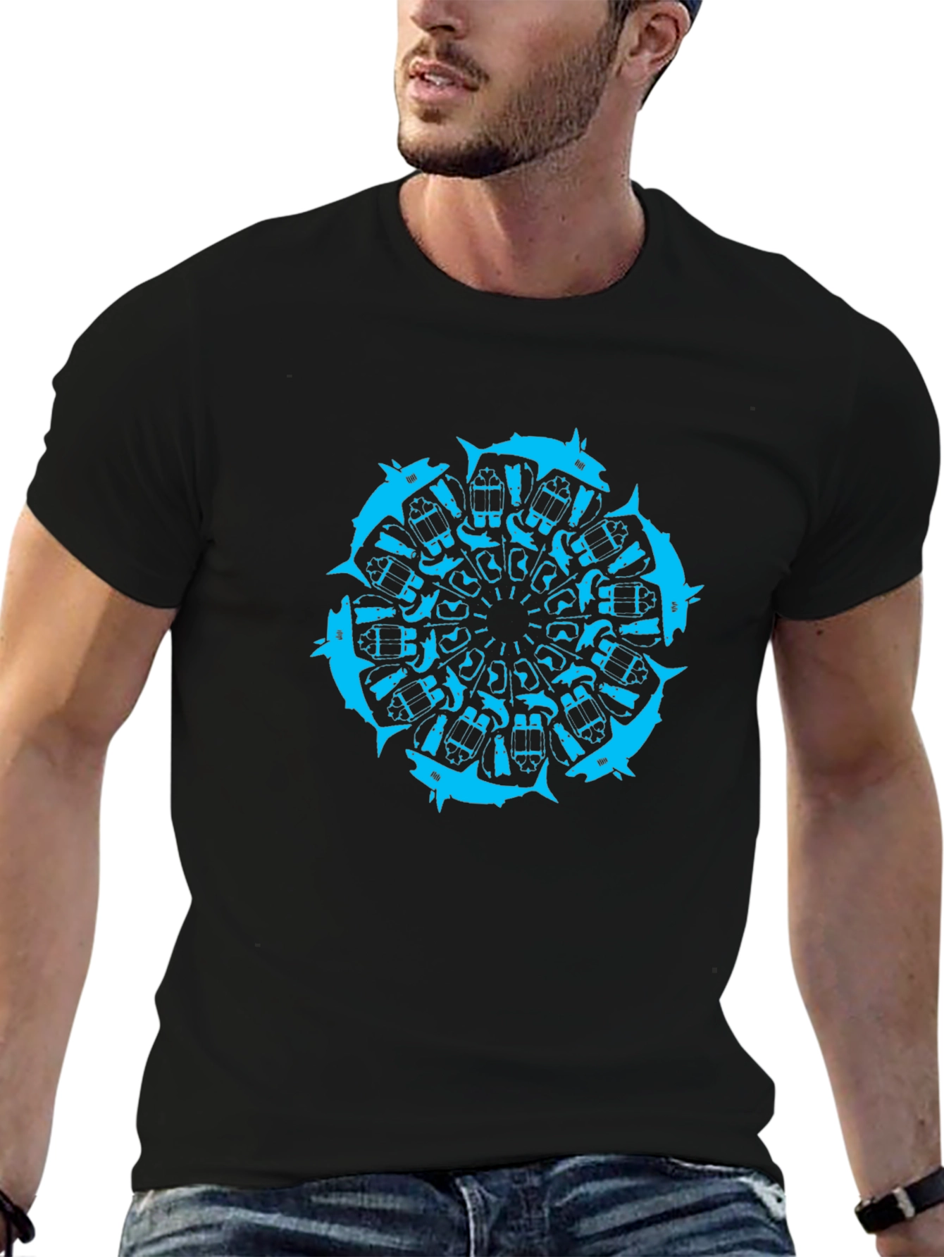 Geometric Wolf Mandala Black T-Shirt