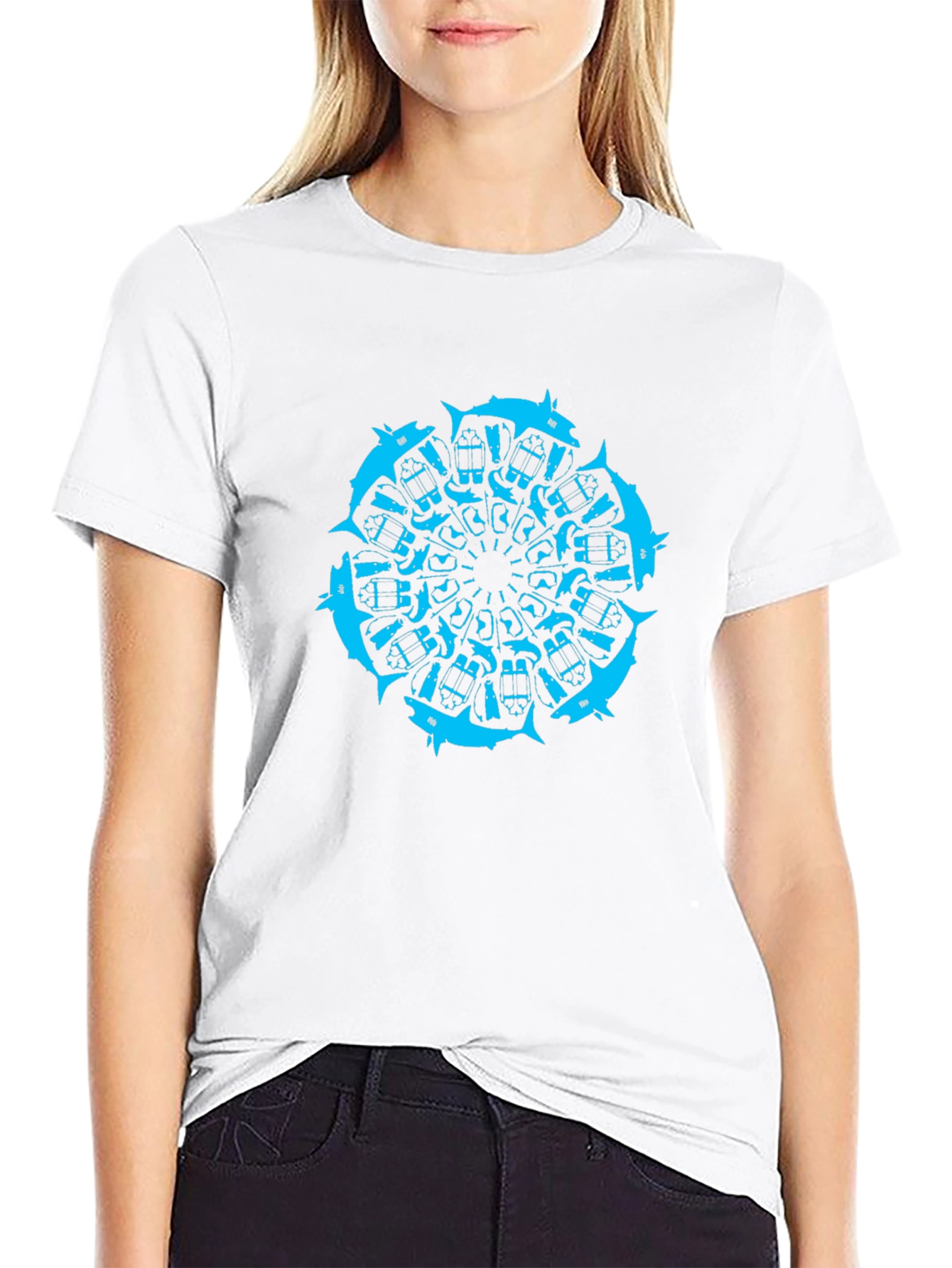 Geometric Wolf Mandala Black T-Shirt