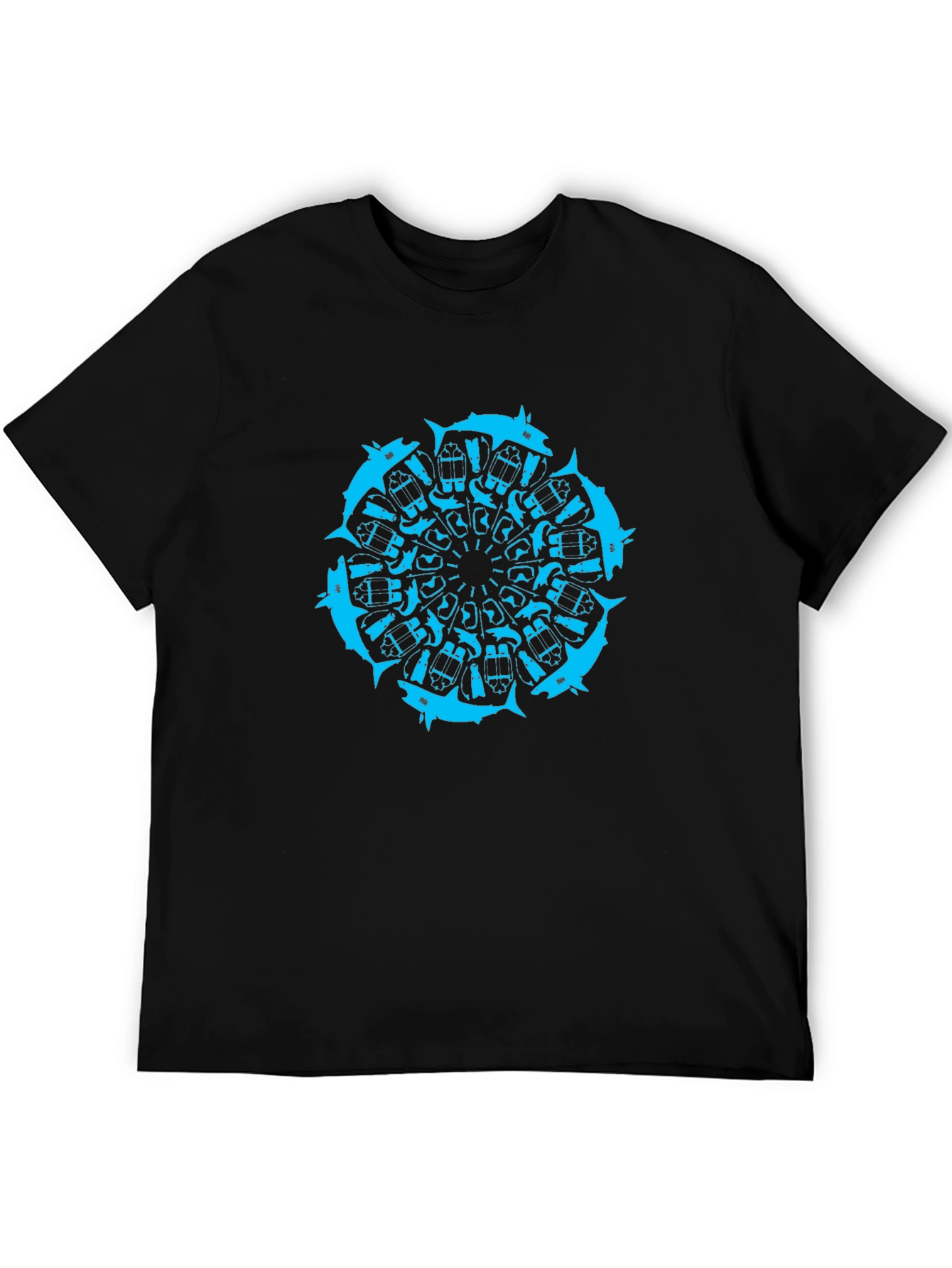 Geometric Wolf Mandala Black T-Shirt