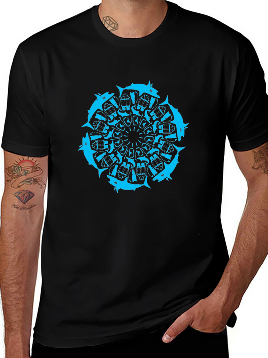 Geometric Wolf Mandala Black T-Shirt