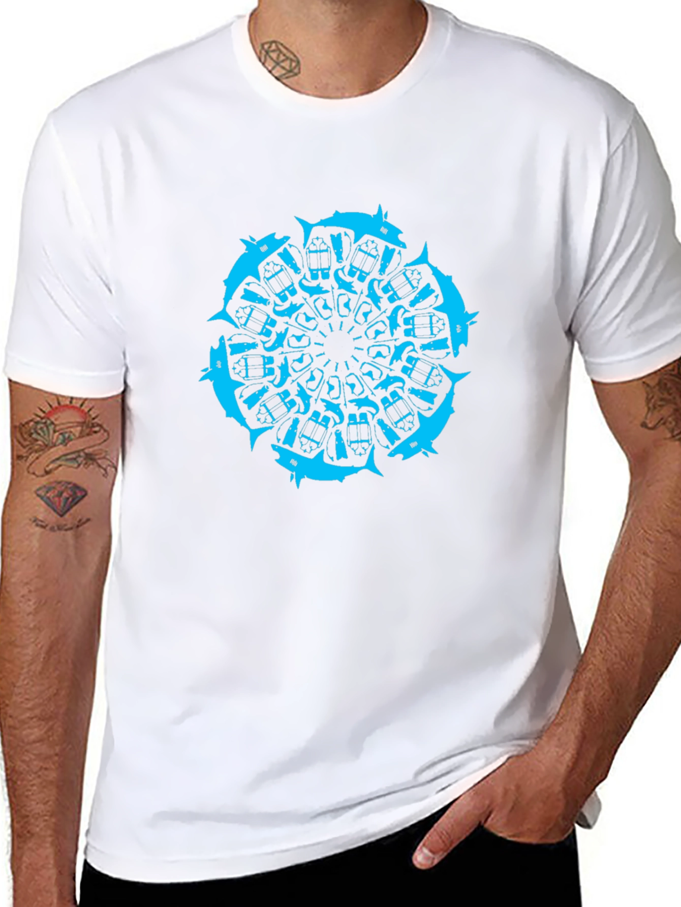 Geometric Wolf Mandala Black T-Shirt