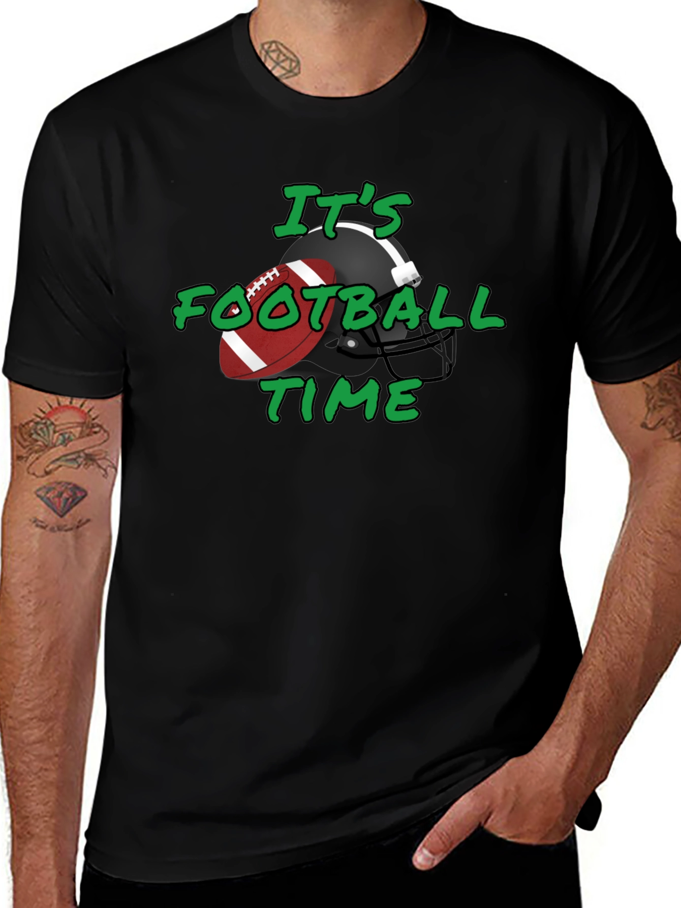 Its Football Time Tee - Black Cotton T-Shirt