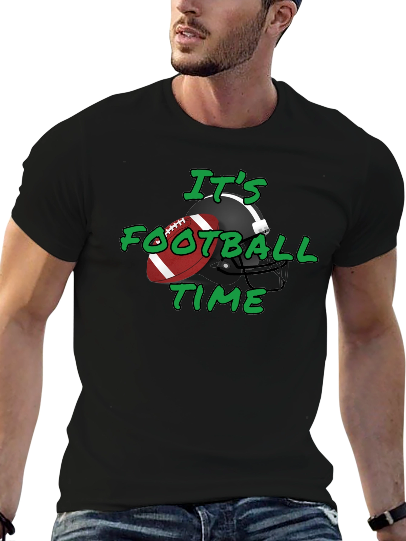 Its Football Time Tee - Black Cotton T-Shirt