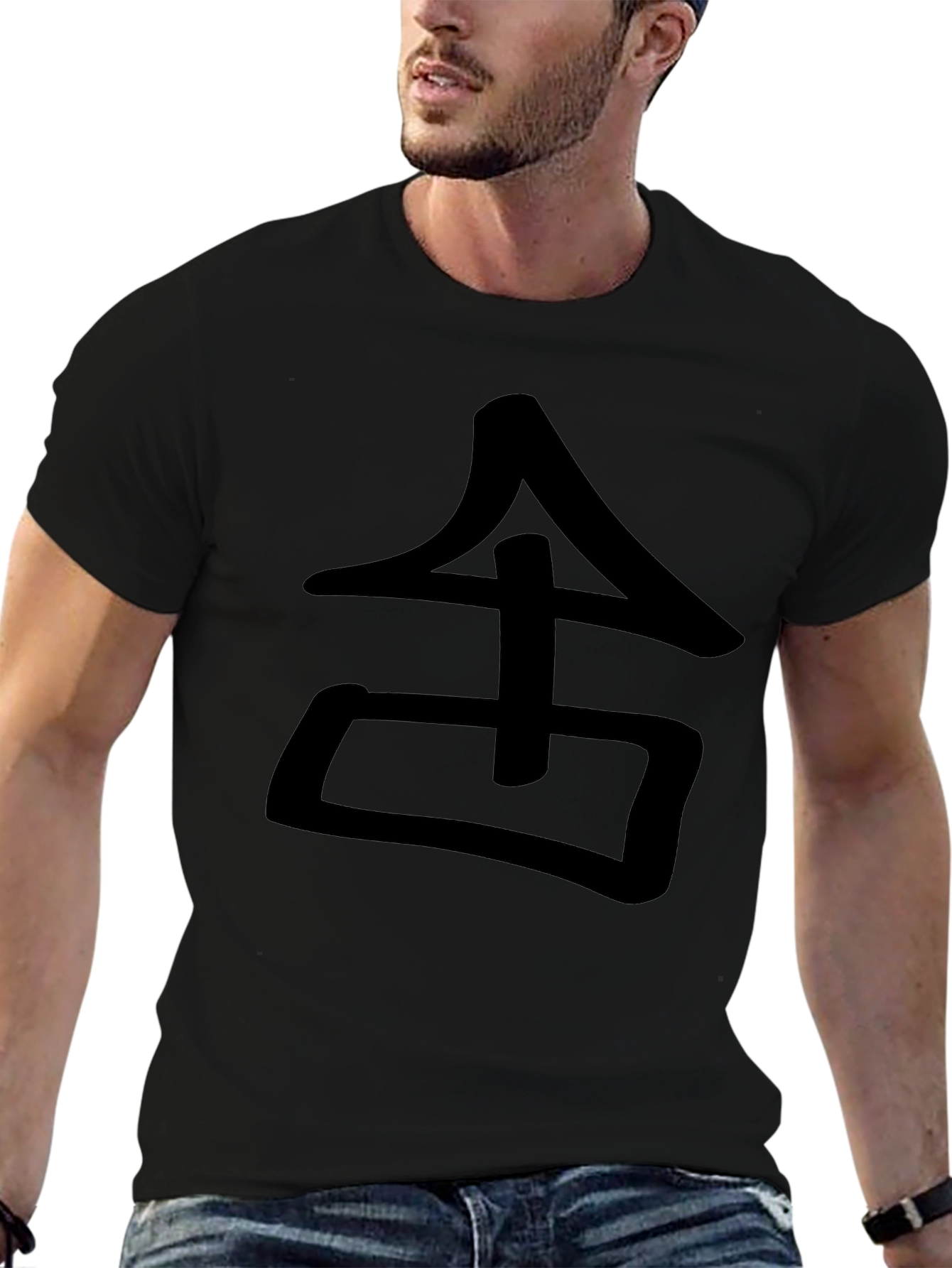 Black Graphic Tee - Japanese Symbol Design