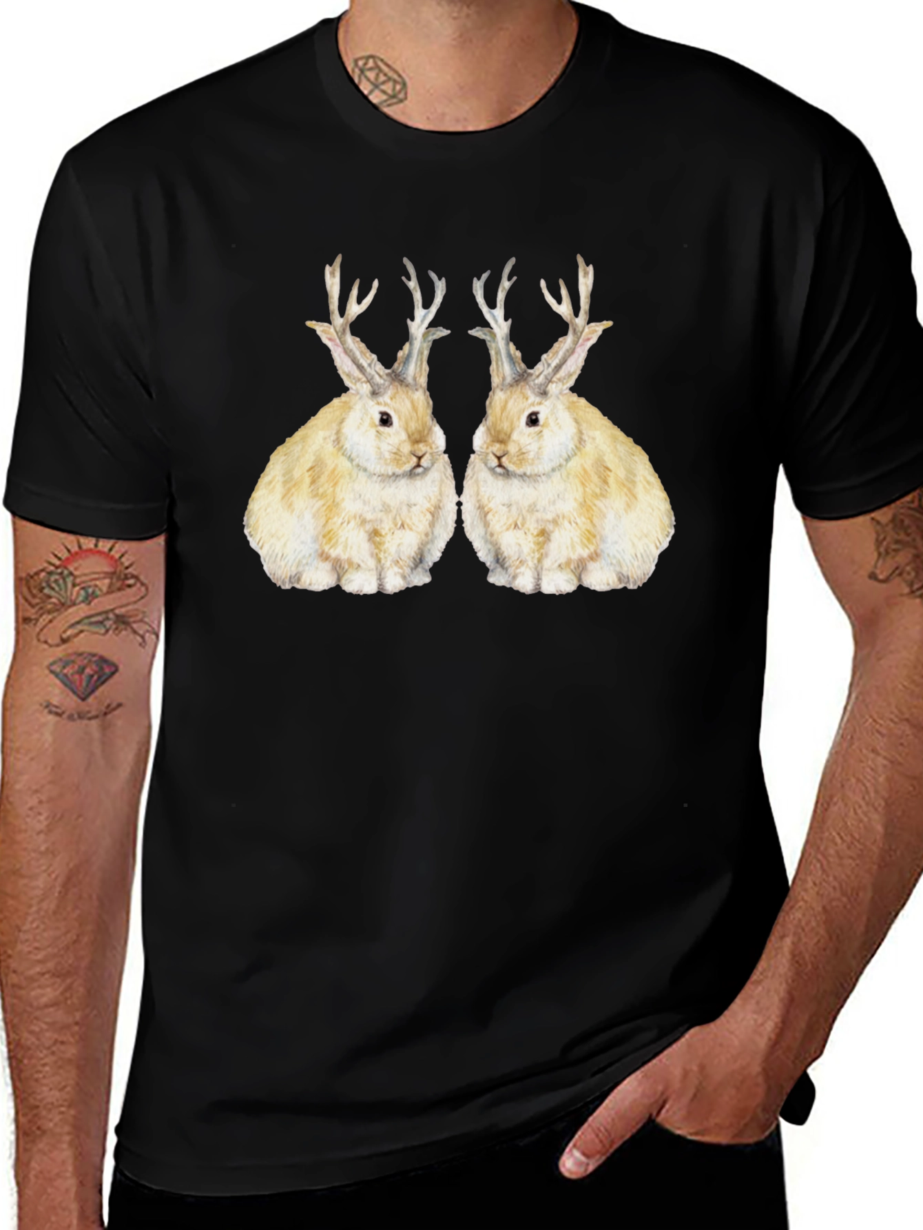Novelty Rabbit Antler Graphic T-Shirt