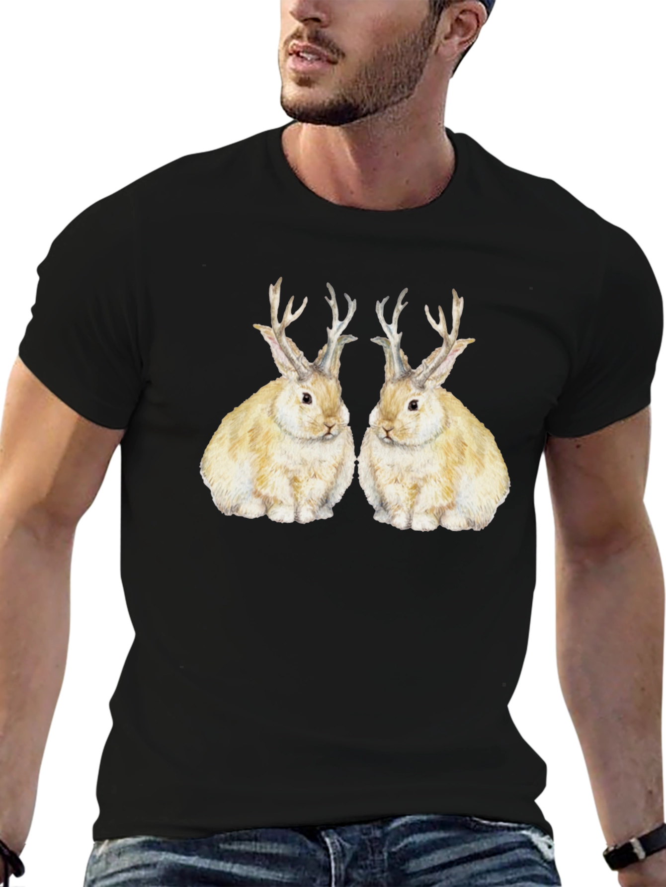 Novelty Rabbit Antler Graphic T-Shirt