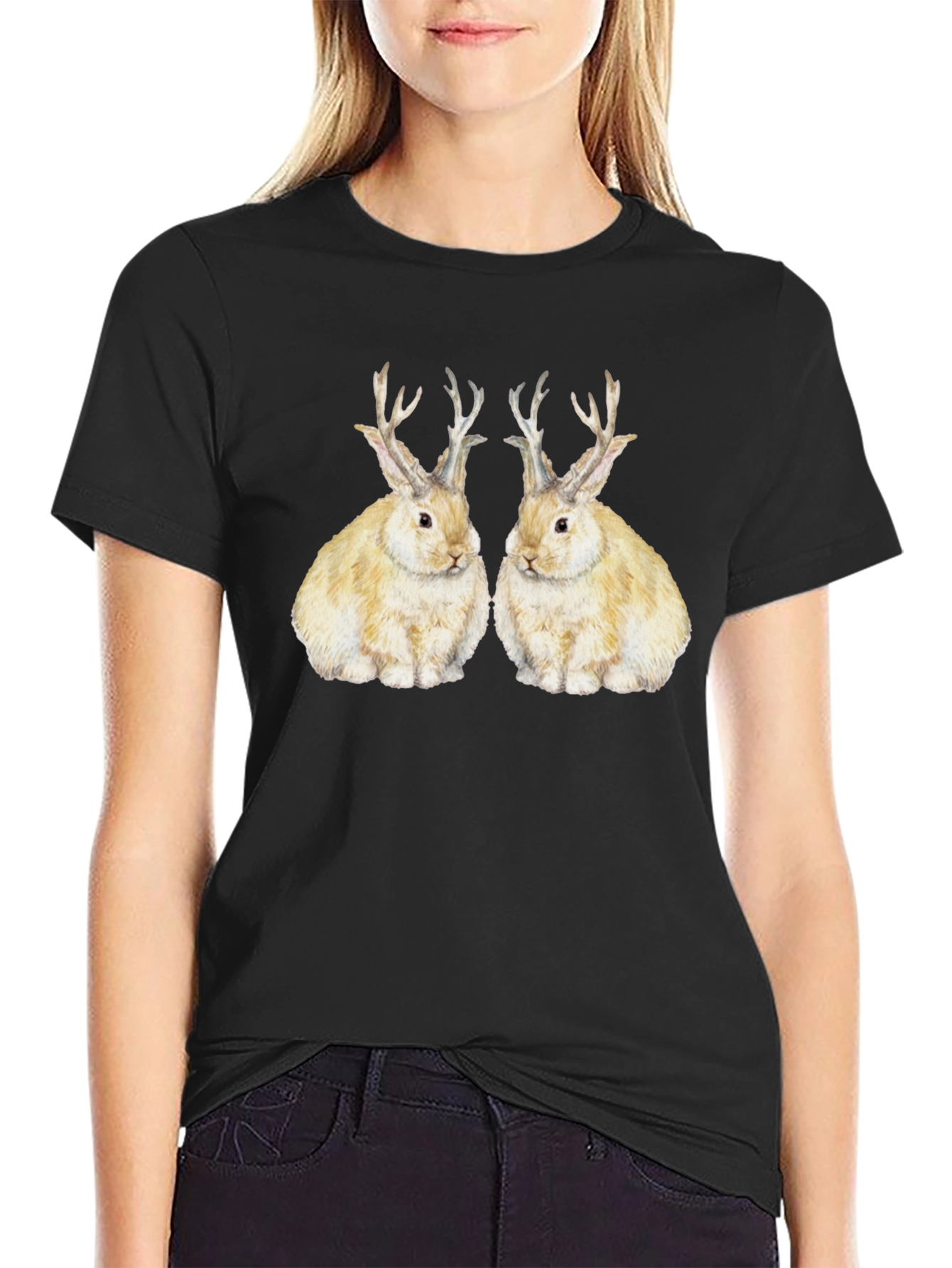 Novelty Rabbit Antler Graphic T-Shirt