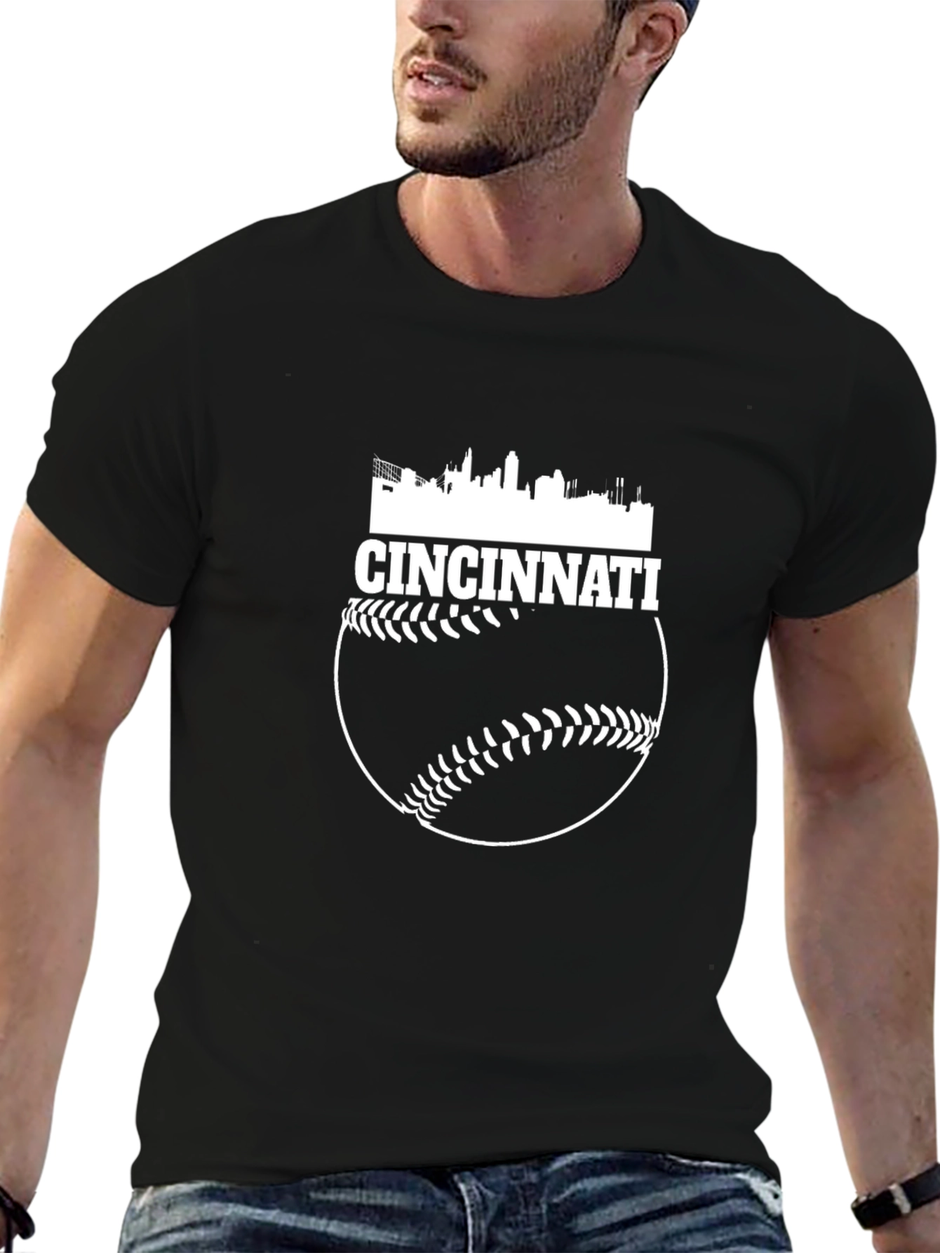 Cincinnati Baseball Skyline Black T-Shirt