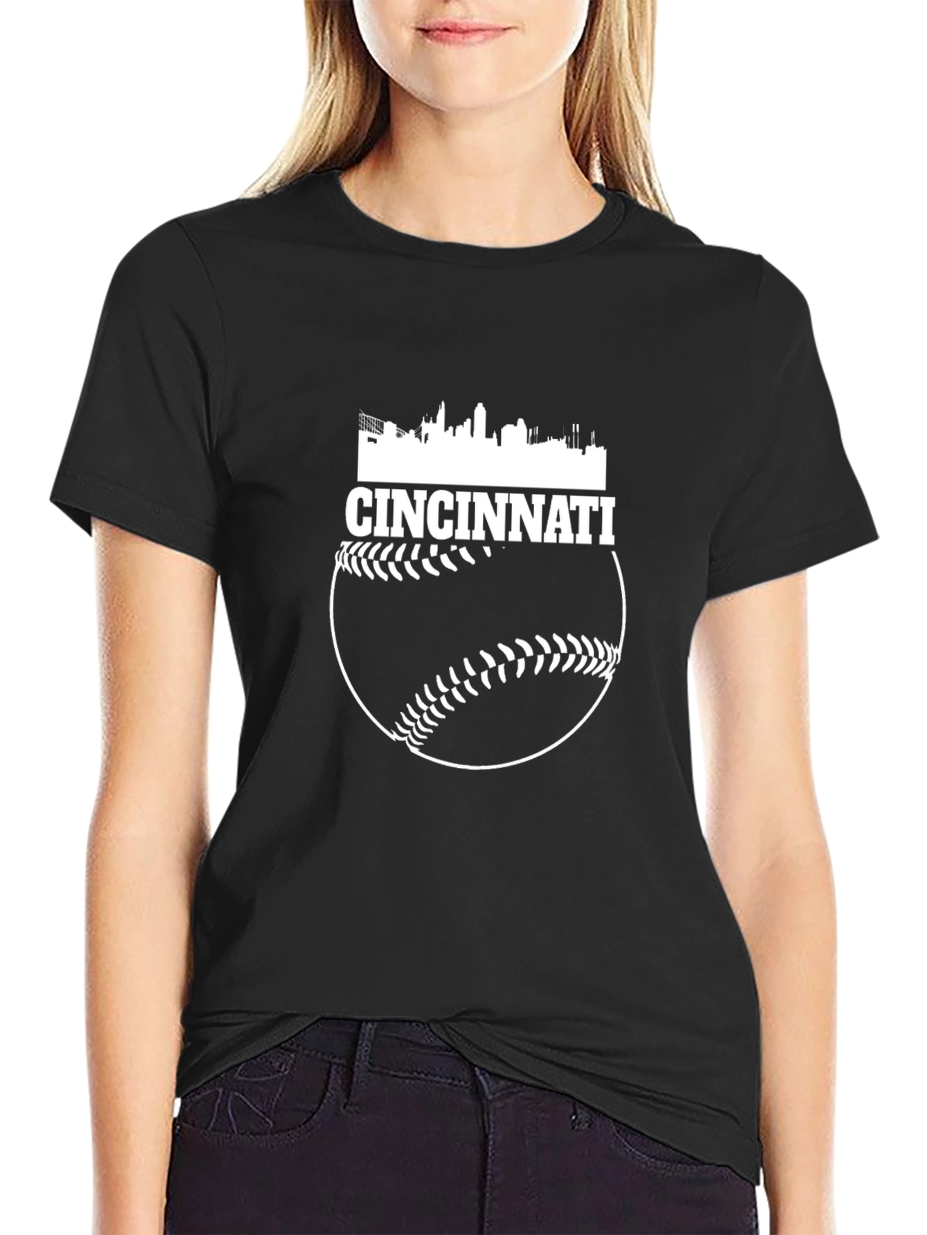 Cincinnati Baseball Skyline Black T-Shirt