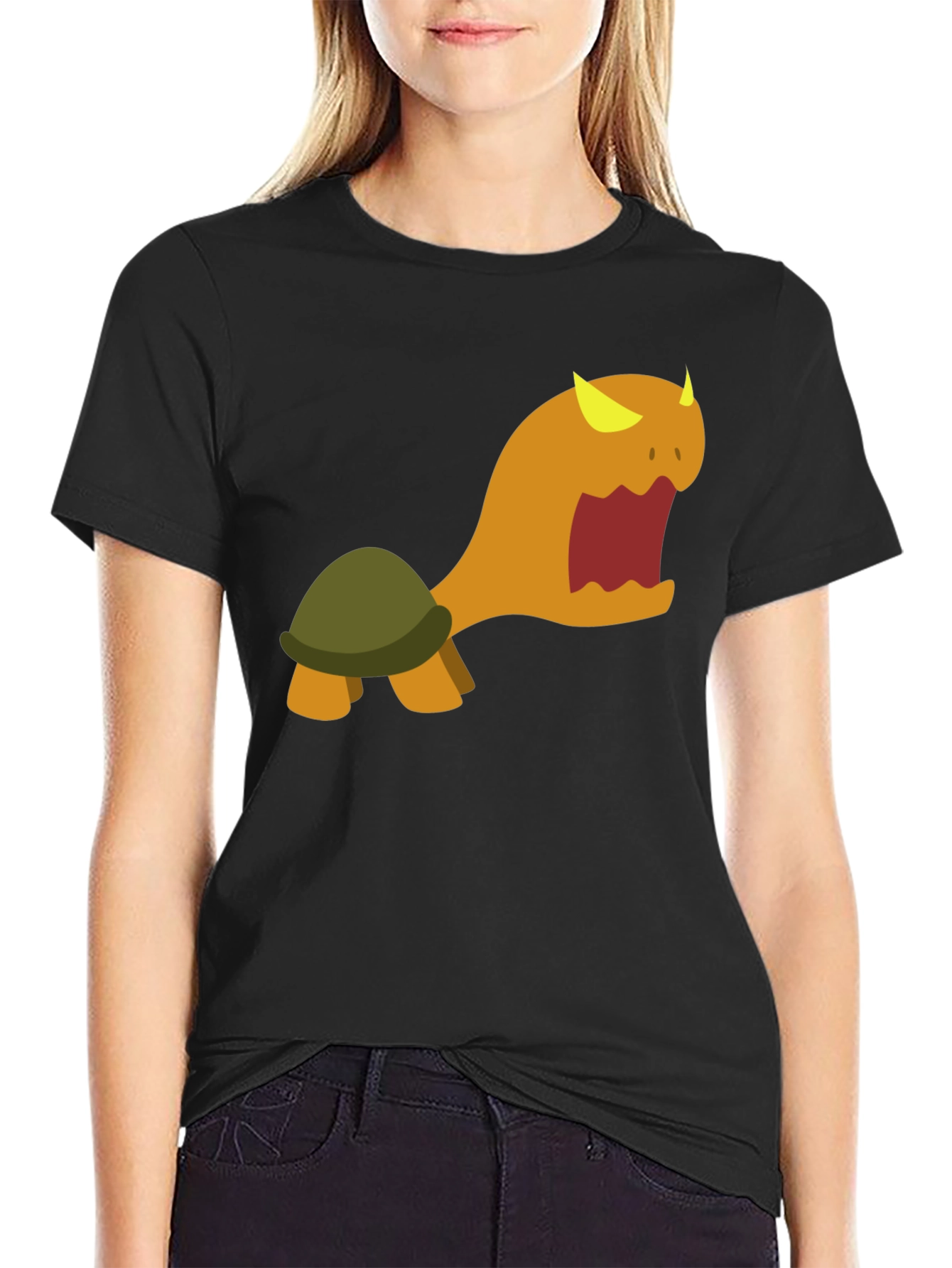 Monster Turtle Graphic Tee - Black Cotton Shirt