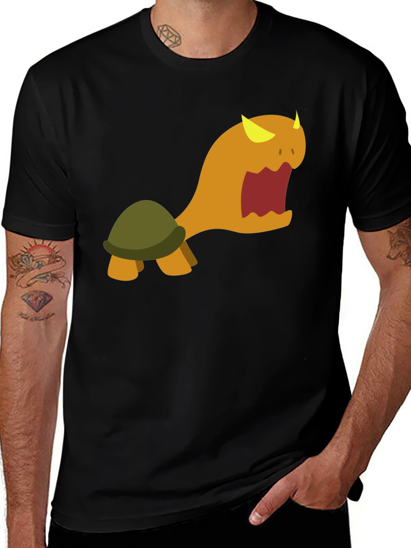 Monster Turtle Graphic Tee - Black Cotton Shirt
