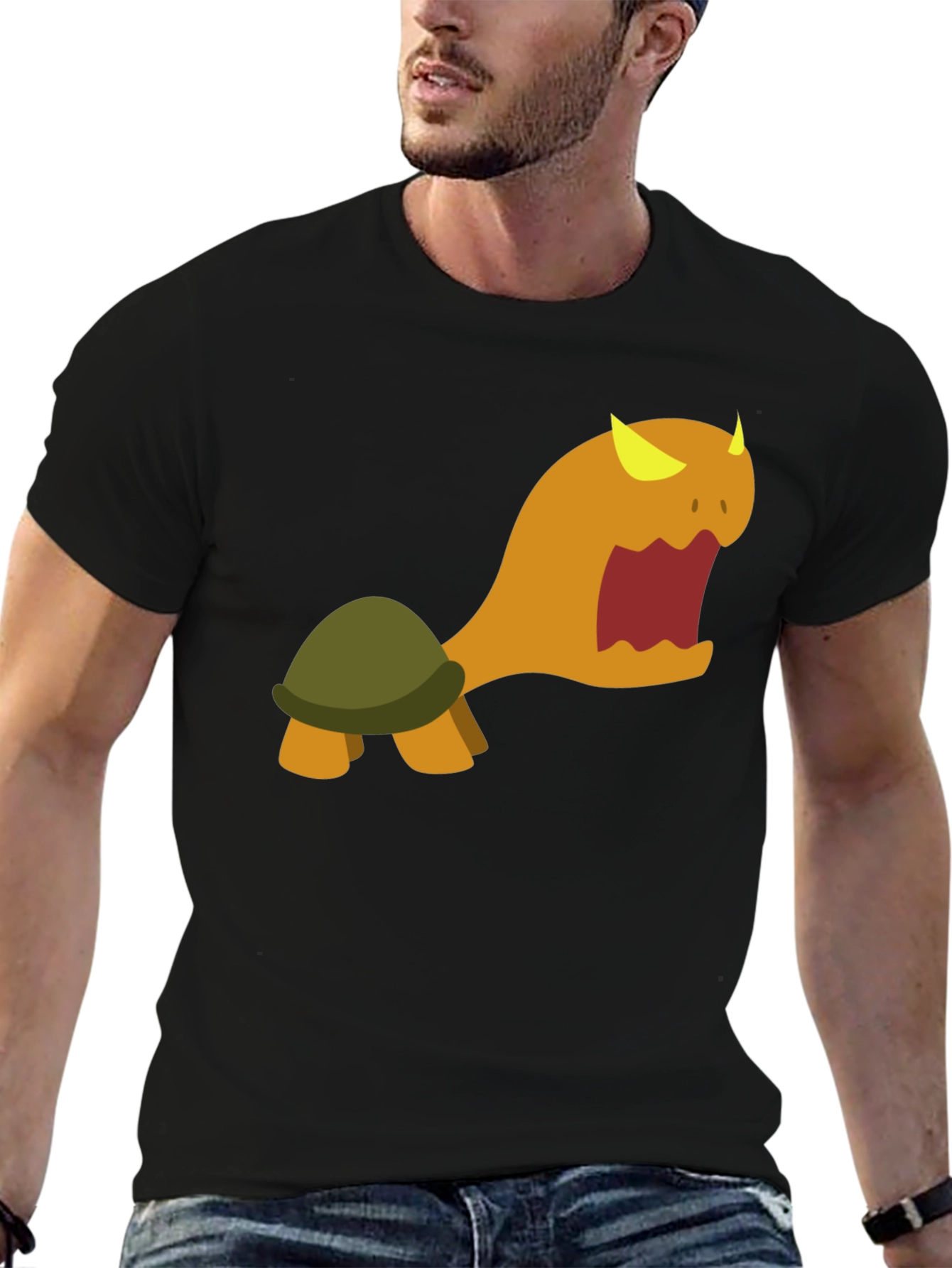 Monster Turtle Graphic Tee - Black Cotton Shirt