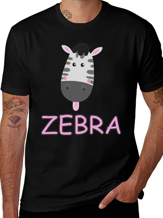 Zebra Cartoon Graphic Black T-Shirt