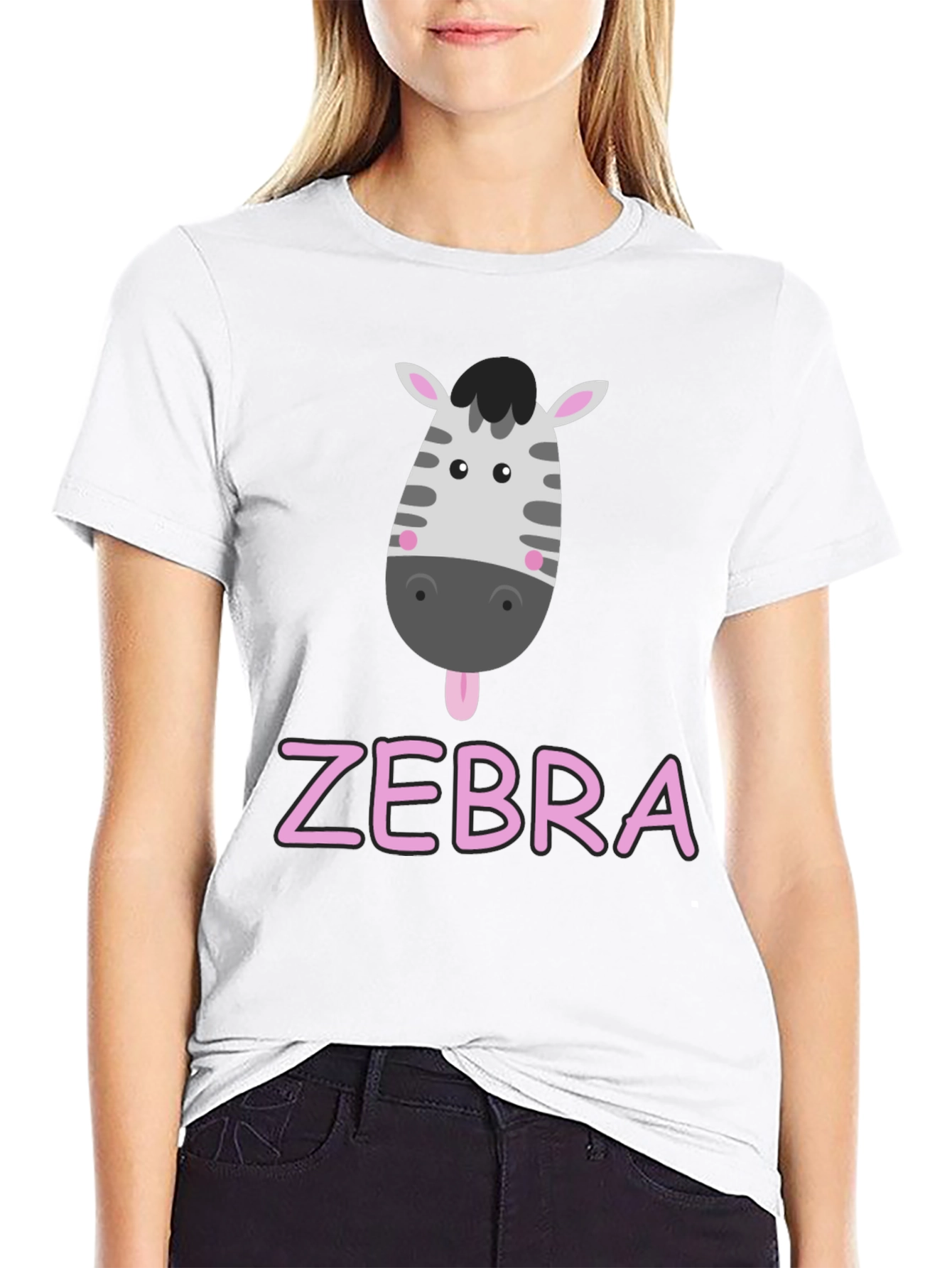 Zebra Cartoon Graphic Black T-Shirt