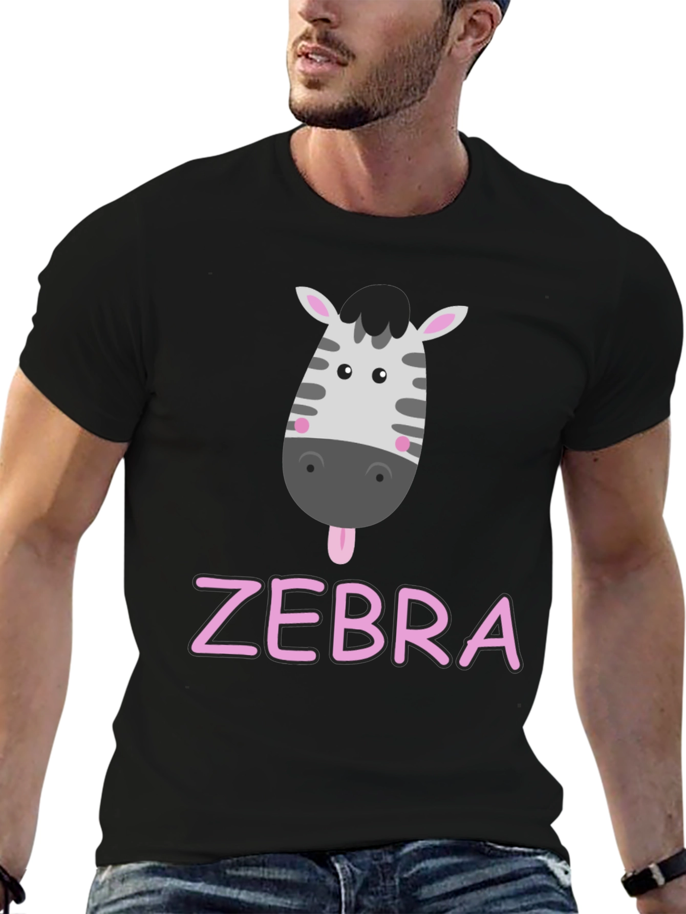 Zebra Cartoon Graphic Black T-Shirt