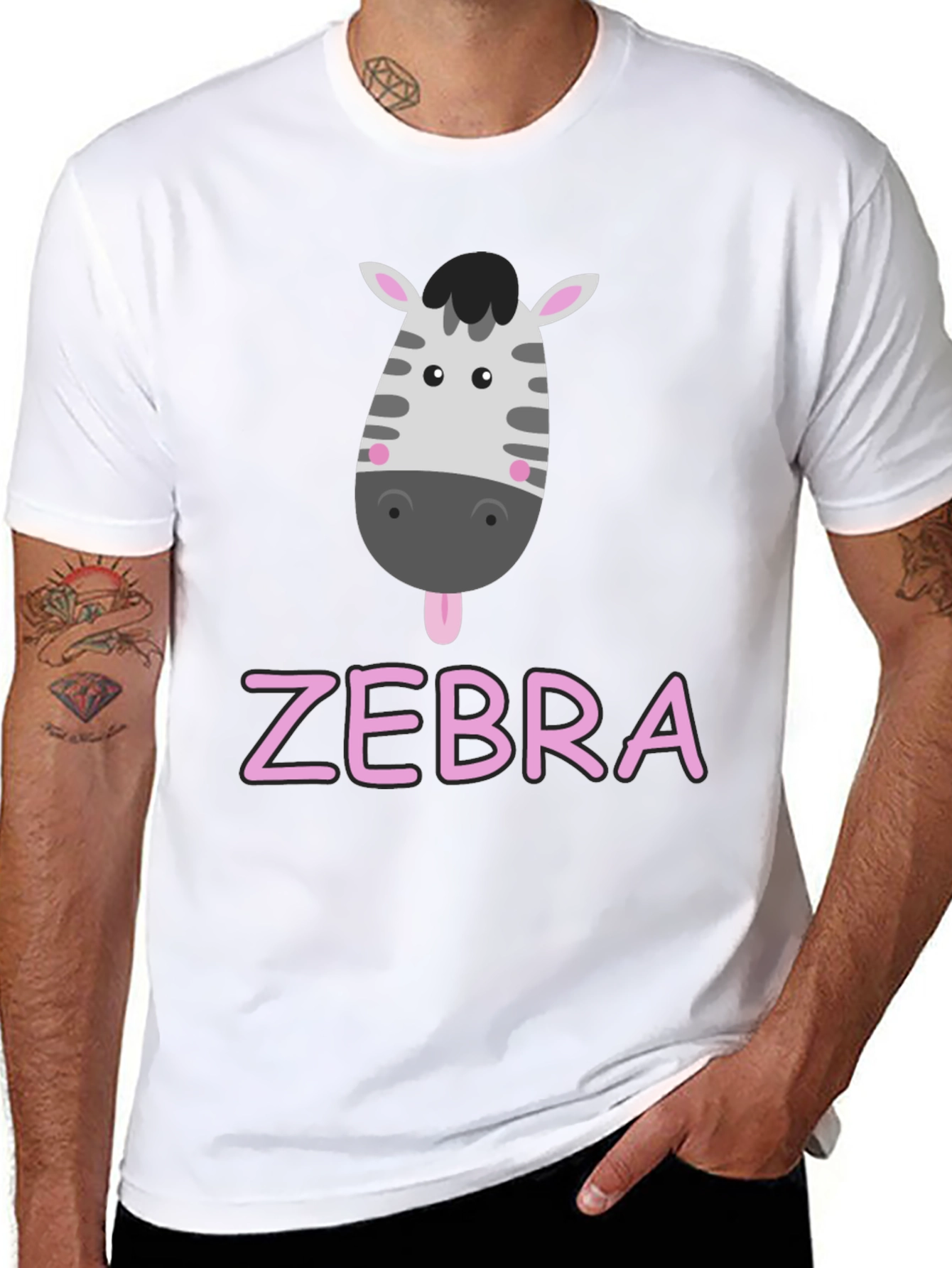 Zebra Cartoon Graphic Black T-Shirt