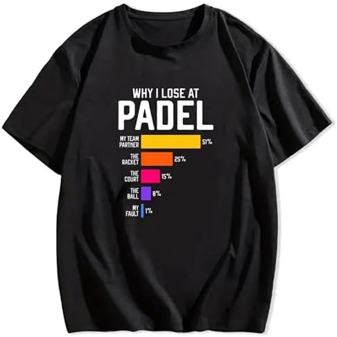 GenericMen's Casual Summer T-Shirt – "Why I Lost at Padel" Funny Graphic Tee, Crew Neck Short Sleeve, Stretch Fabric