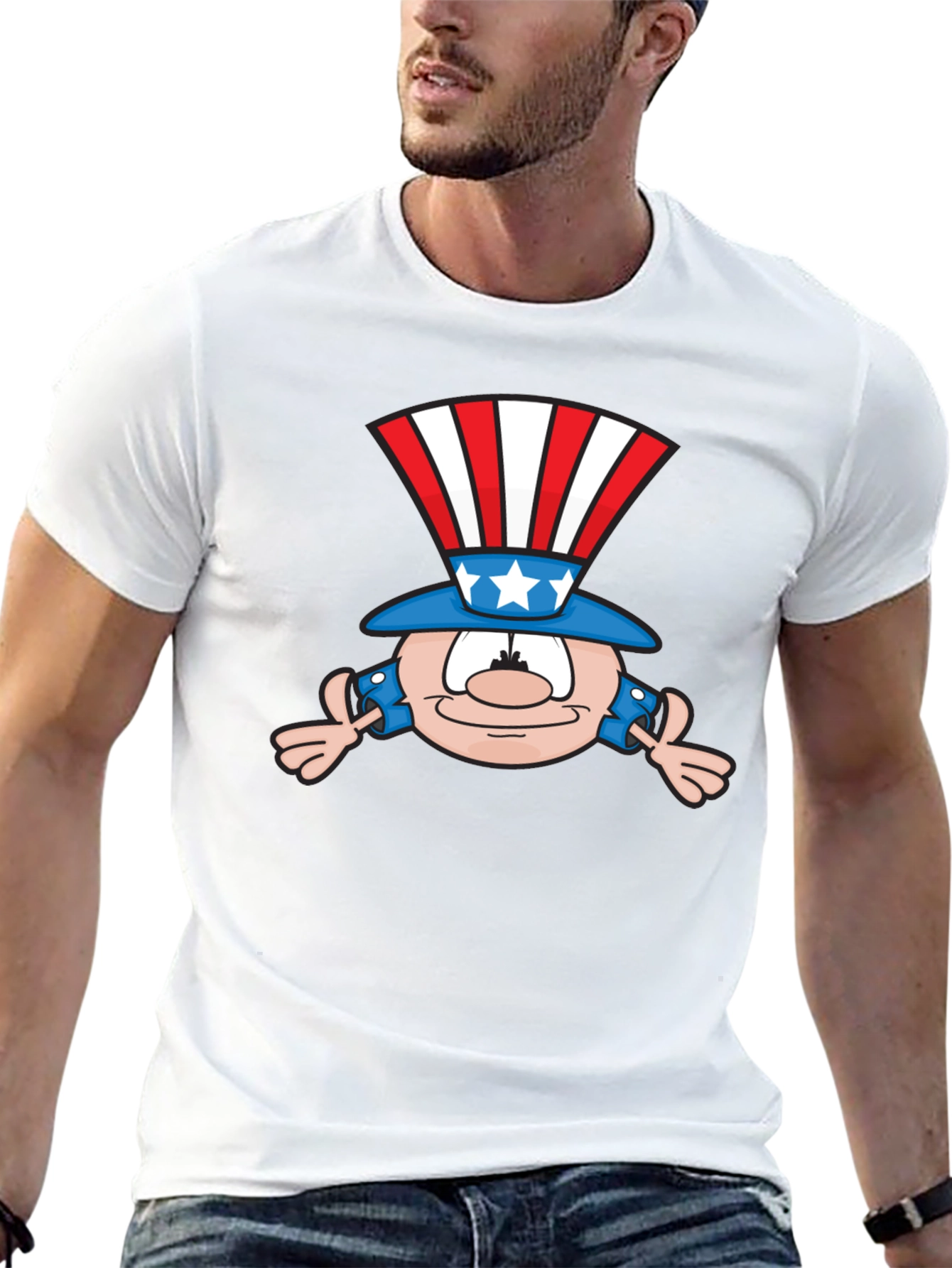 Patriotic Cartoon Character Black T-Shirt