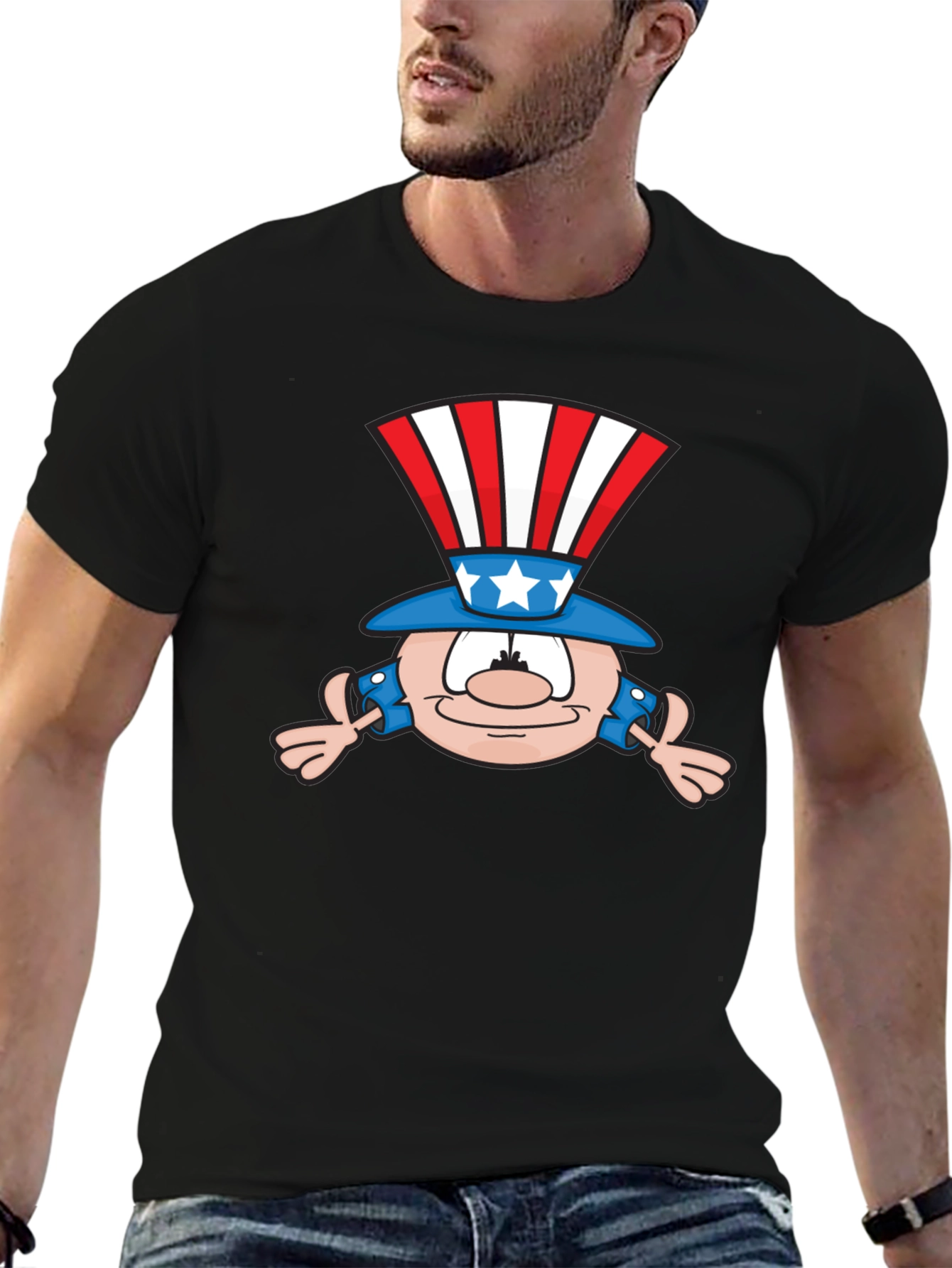 Patriotic Cartoon Character Black T-Shirt