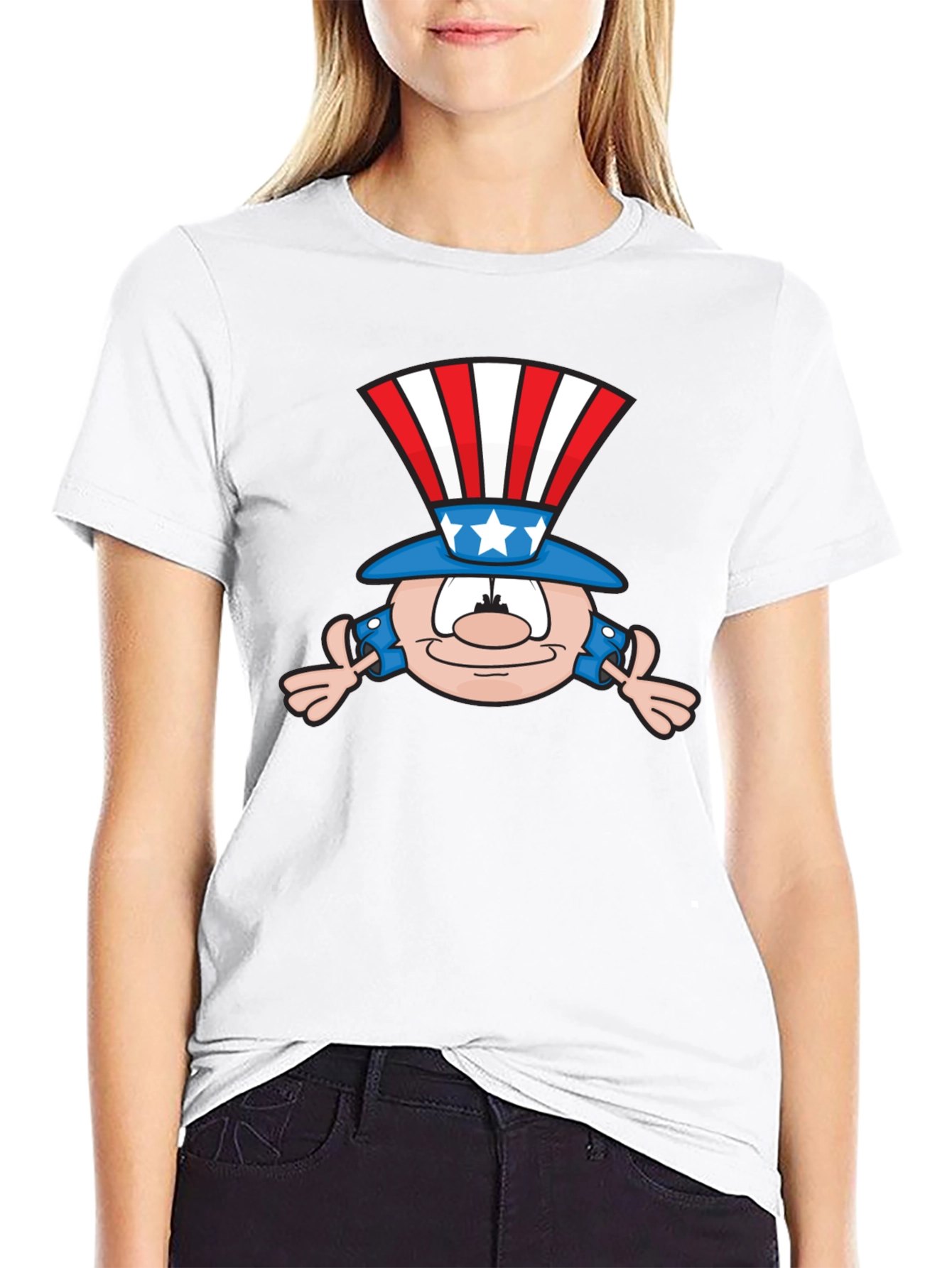 Patriotic Cartoon Character Black T-Shirt