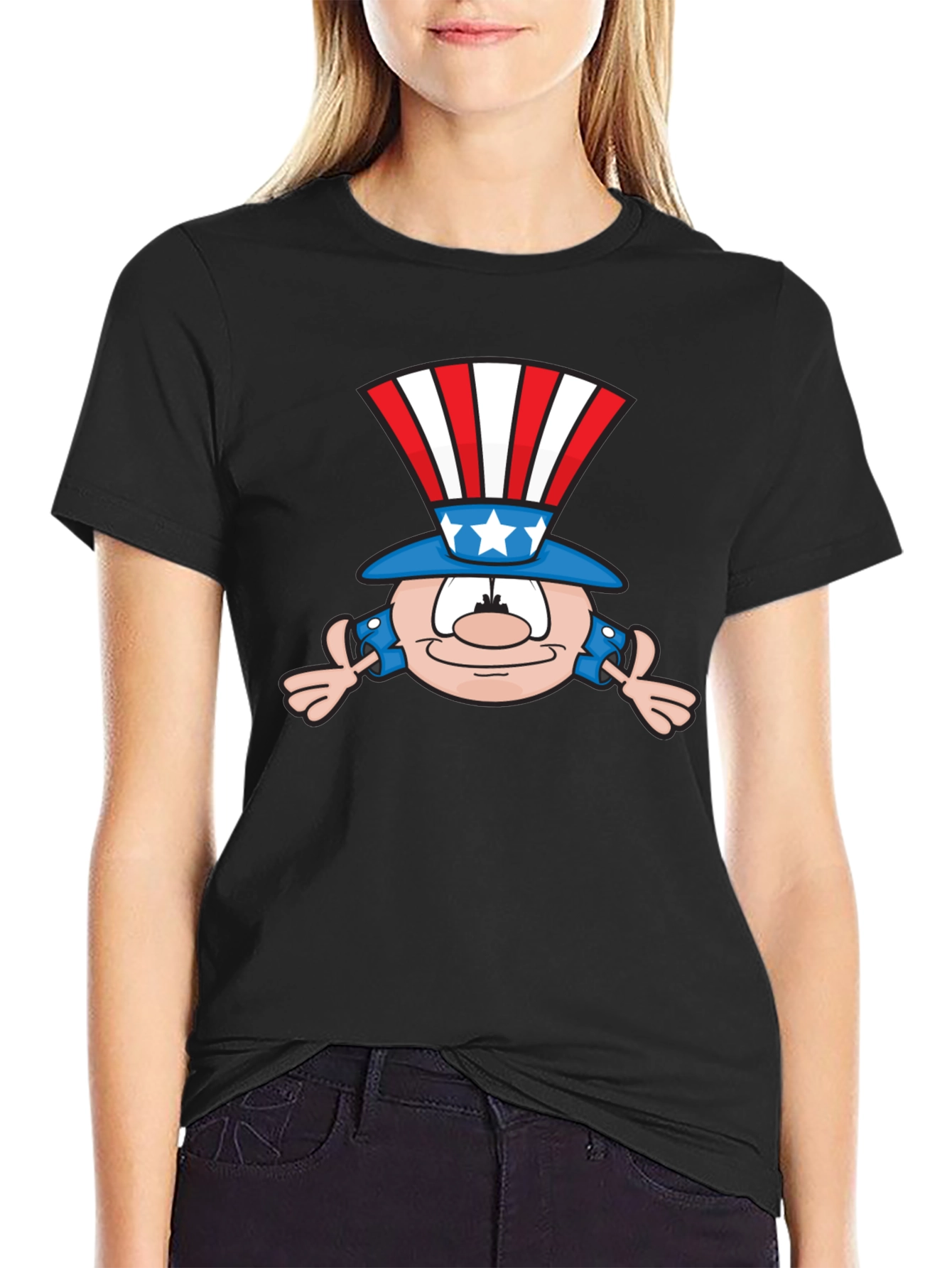 Patriotic Cartoon Character Black T-Shirt
