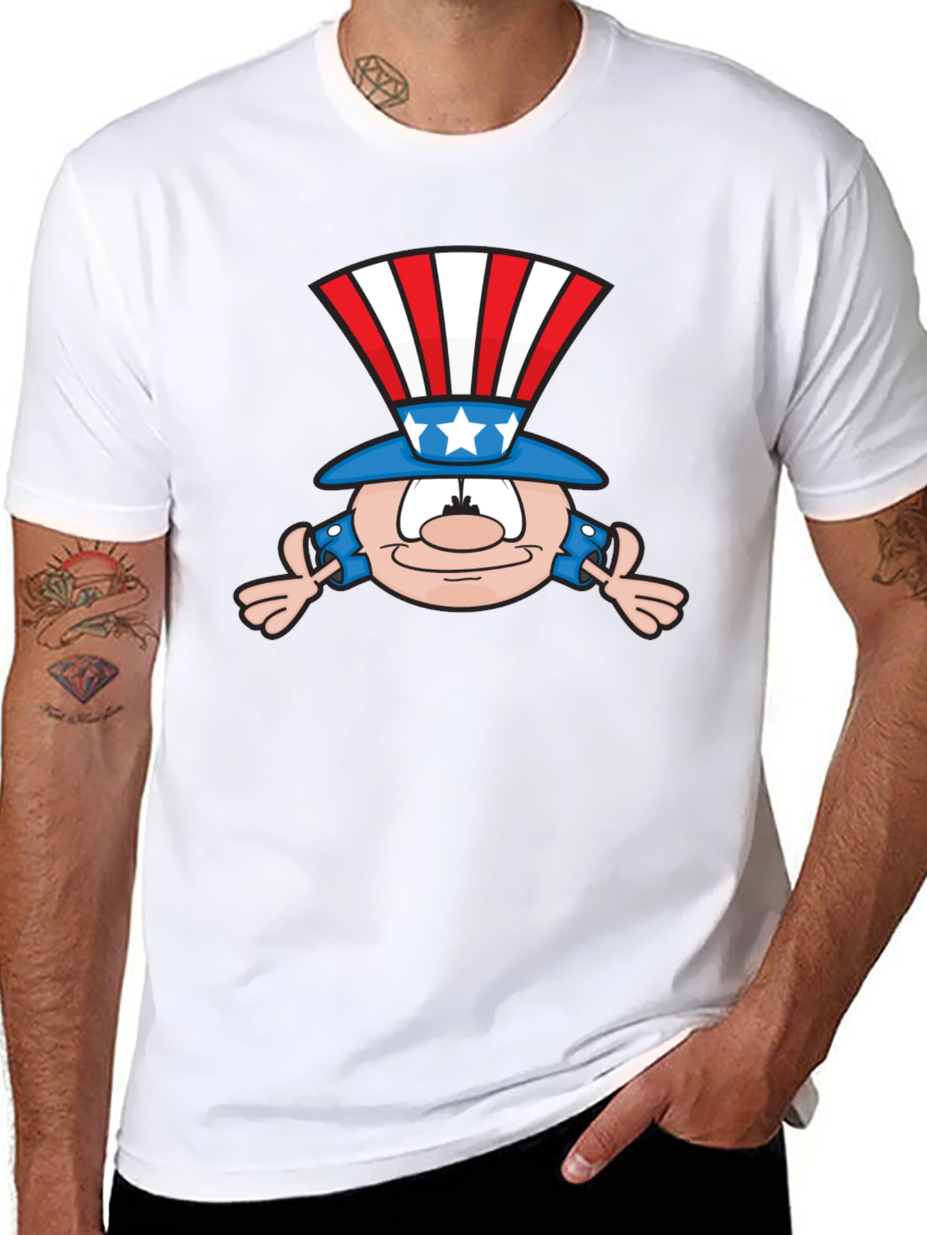 Patriotic Cartoon Character Black T-Shirt