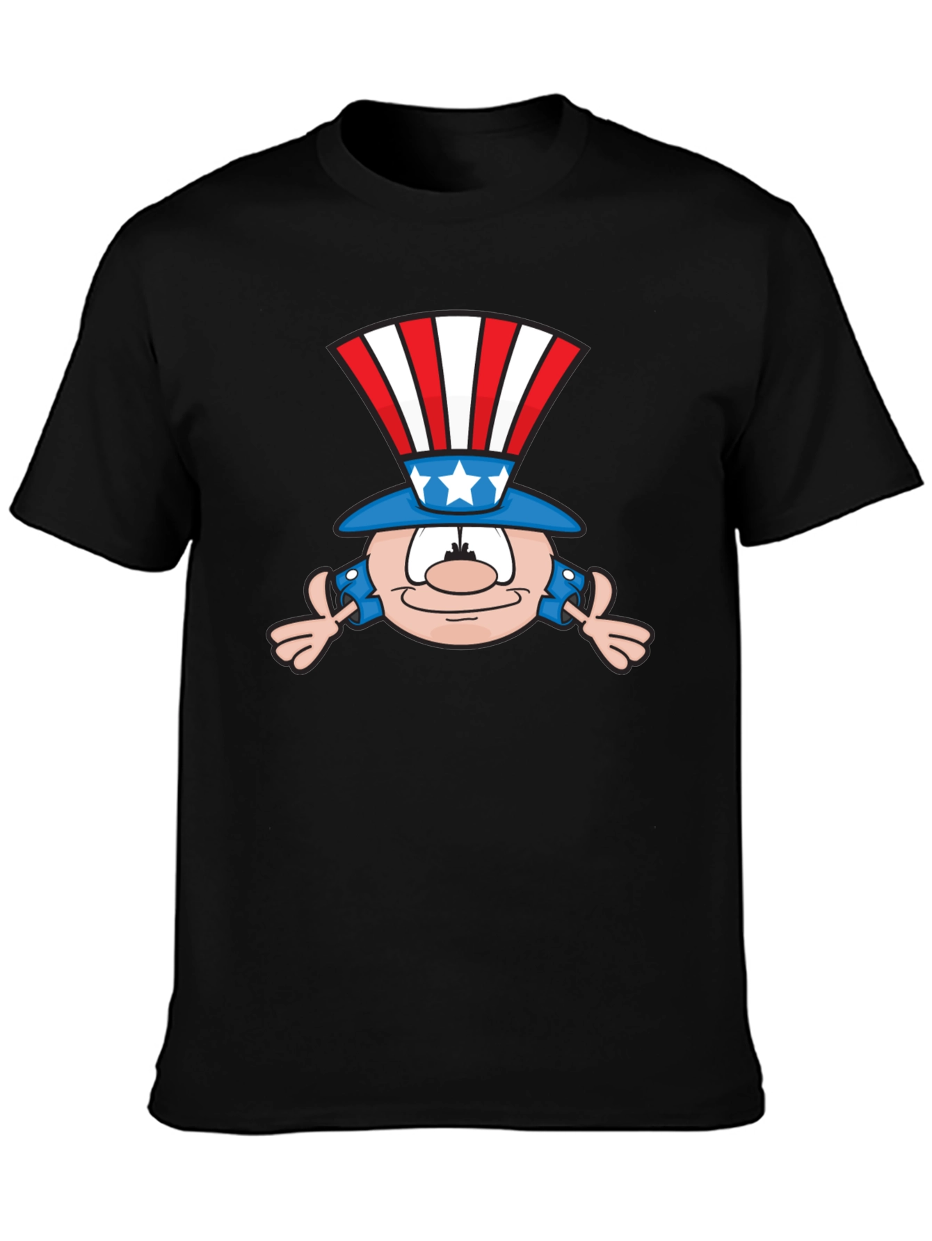 Patriotic Cartoon Character Black T-Shirt