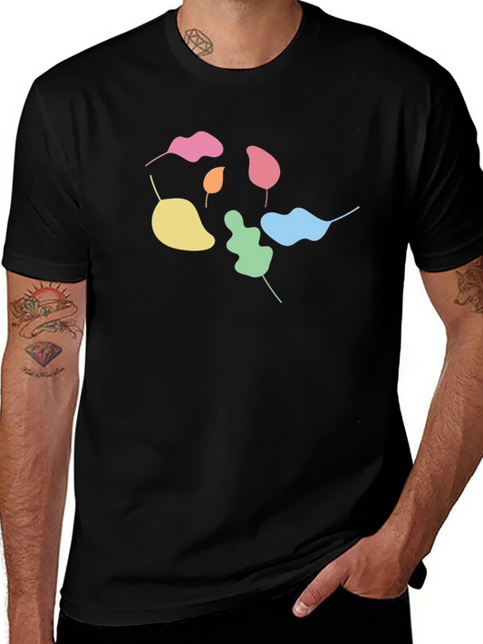 Colorful Abstract Leaves Graphic Black Tee
