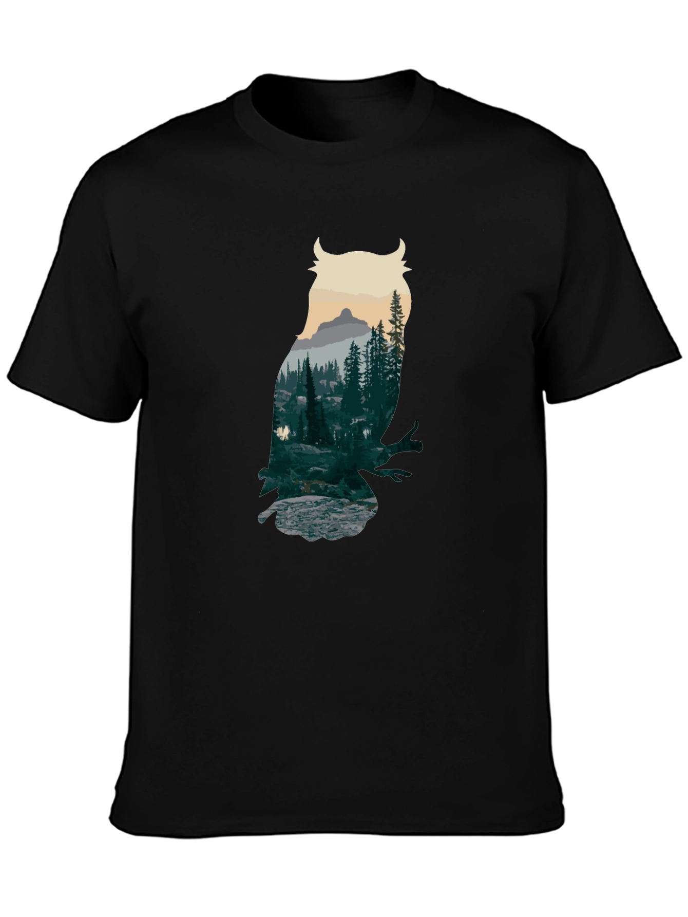 Owl Forest Graphic Black T-Shirt